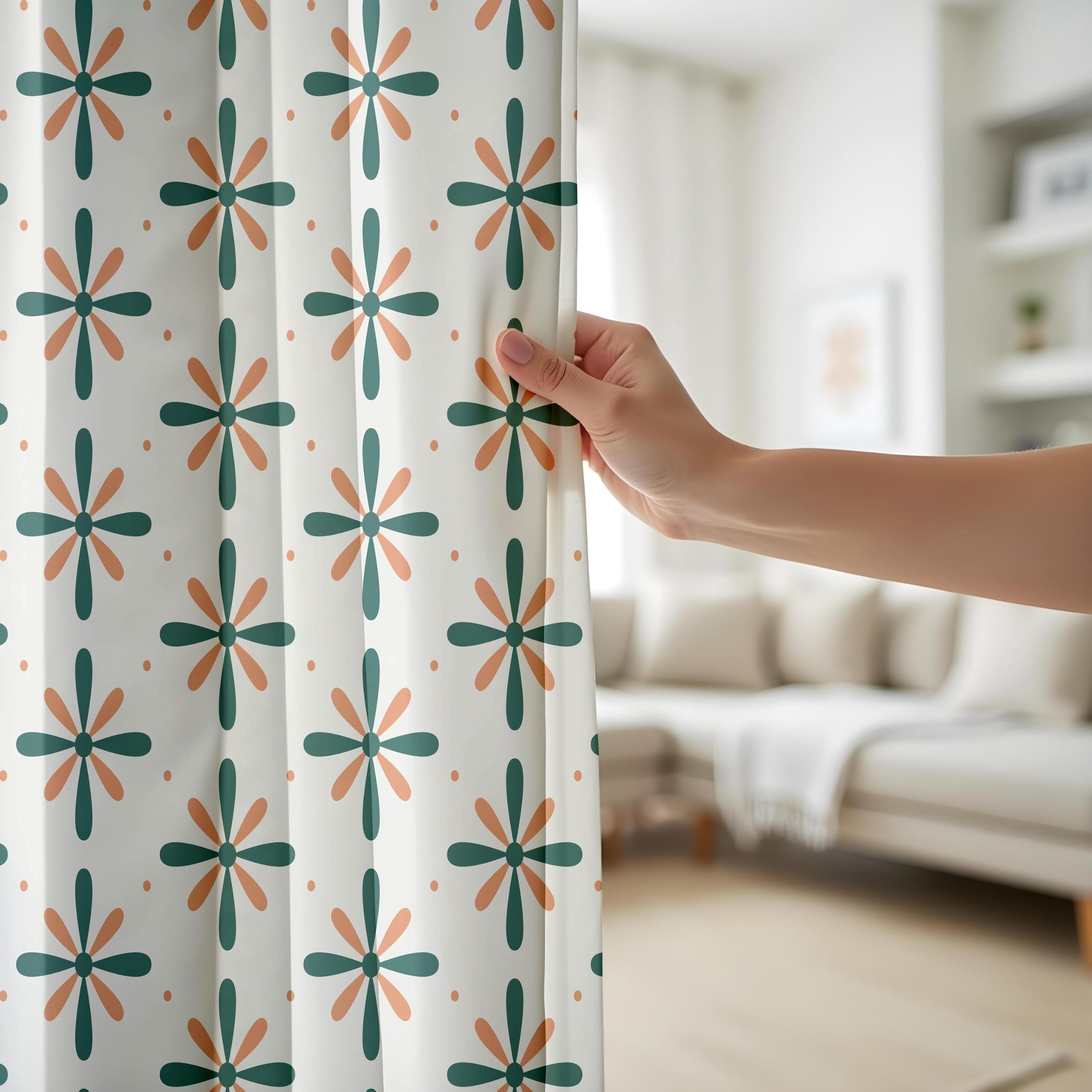 Rideaux occultants pour Chambre à Coucher, 2 Panneaux, Rideaux à Motifs Floraux Bleu Sarcelle et Orange, Rideaux rétro pour Salon (L x H / 2 x 115 x 240 cm)