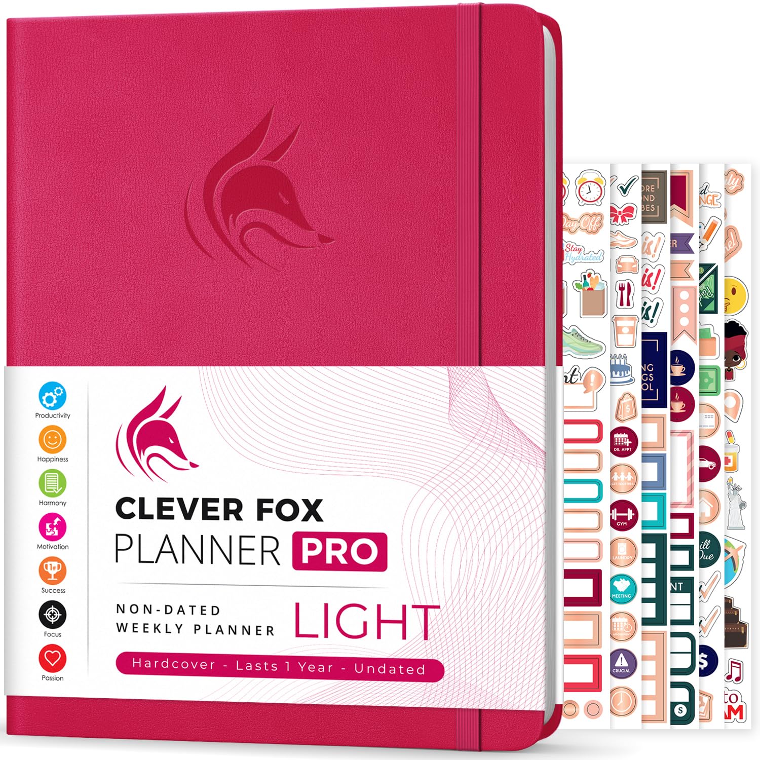 Clever Fox Planner PRO Light – Weekly & Monthly Life Planner to Increase Productivity, Time Management and Hit Your Goals, 8.5x11″ (Dark Pink)