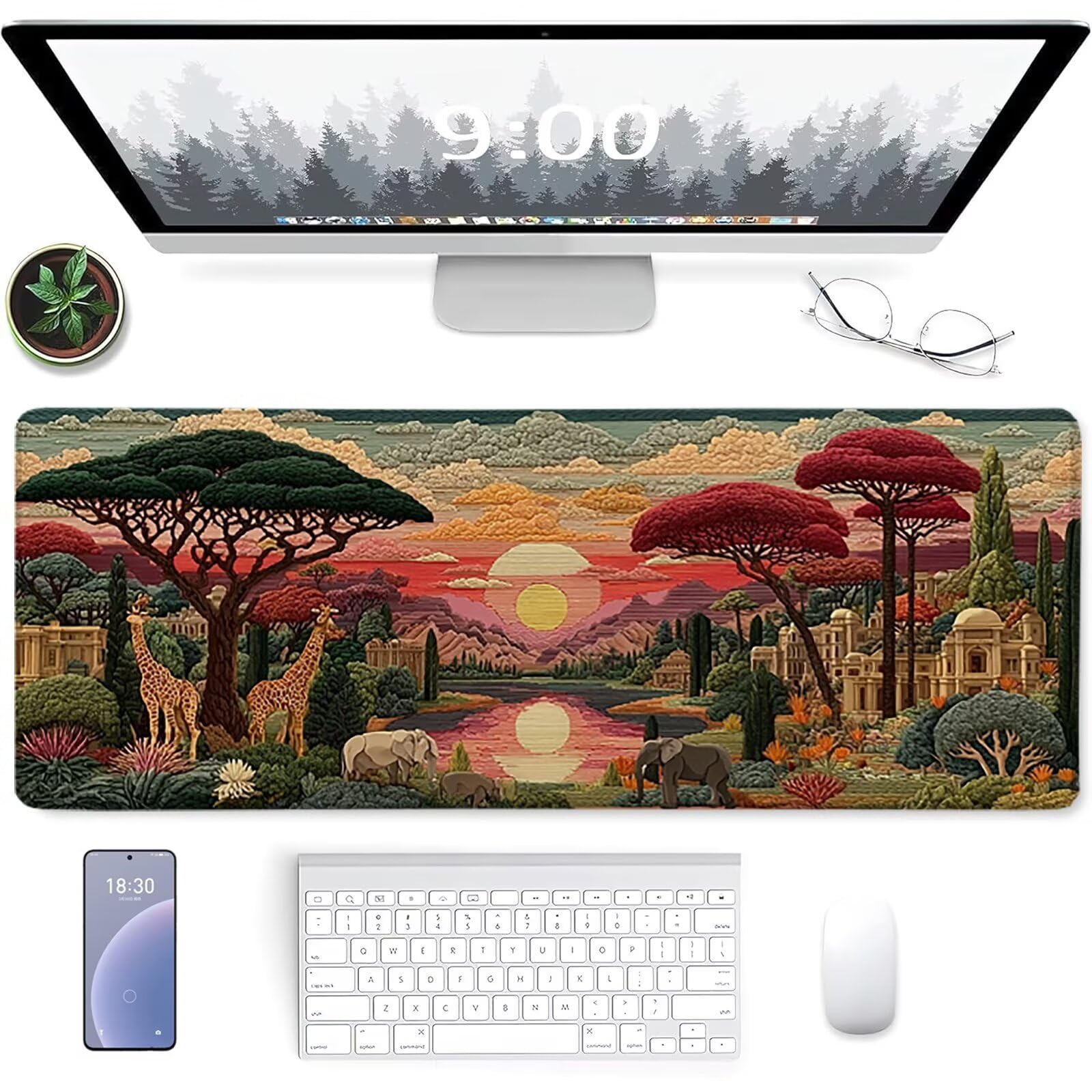 Elefant Gamingowa podkładka pod mysz, 1600 x 800 x 3 mm, zachód słońca, podkładka pod mysz XXL ze zszytymi krawędziami, akcesoria gamingowe, poprawia precyzję i prędkość, mata na biurko, do komputera