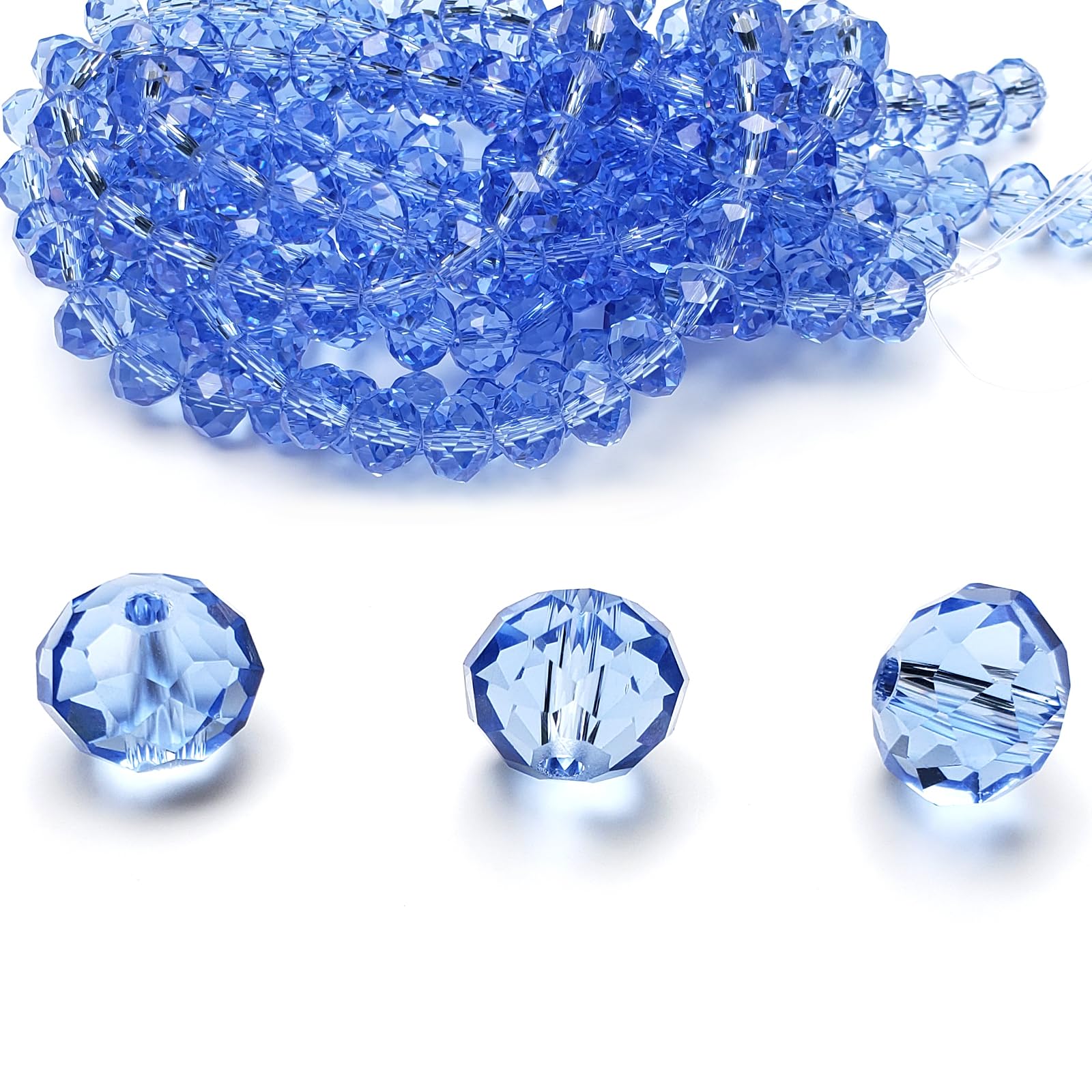 8mm Rondelle Glass Beads for Jewelry Making, Faceted Briolette Crytal Spacer Beads for Bracelet Necklace Earring, Light Blue 300pcs