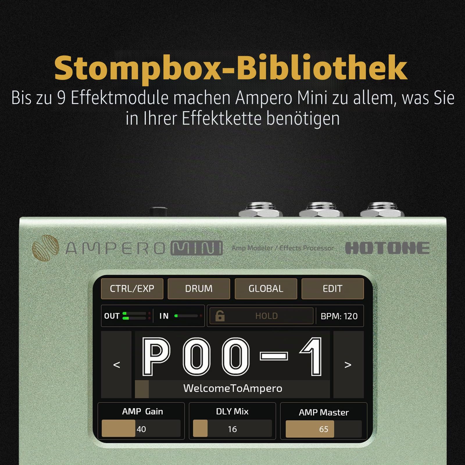 Hotone Gitarre Bass Multi-Effekte Prozessor Touchscreen Gitarre Bass Amp Modellierung IR Cabinets Simulation Multi Language Stereo OTG USB Audio Interface Ampero Mini (Matcha)