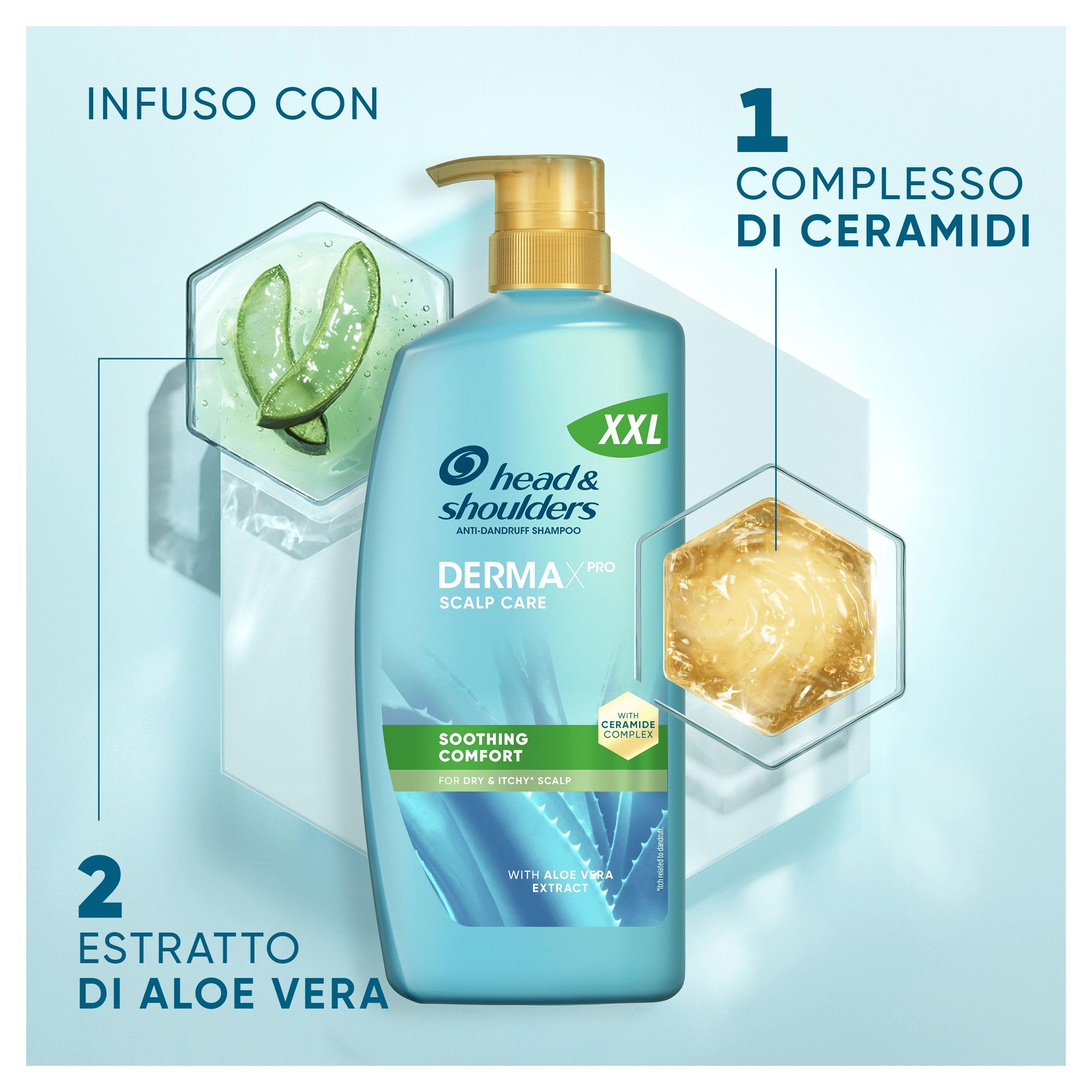 Shampoo Antiforfora Head & Shoulders DermaXPro Lenitivo 800ml Con Estratto Di Aloe Vera E Complesso Di Ceramidi, Lenisce La Cute Secca E Pruriginosa E Aiuta A Rafforzare La Barriera Cutanea