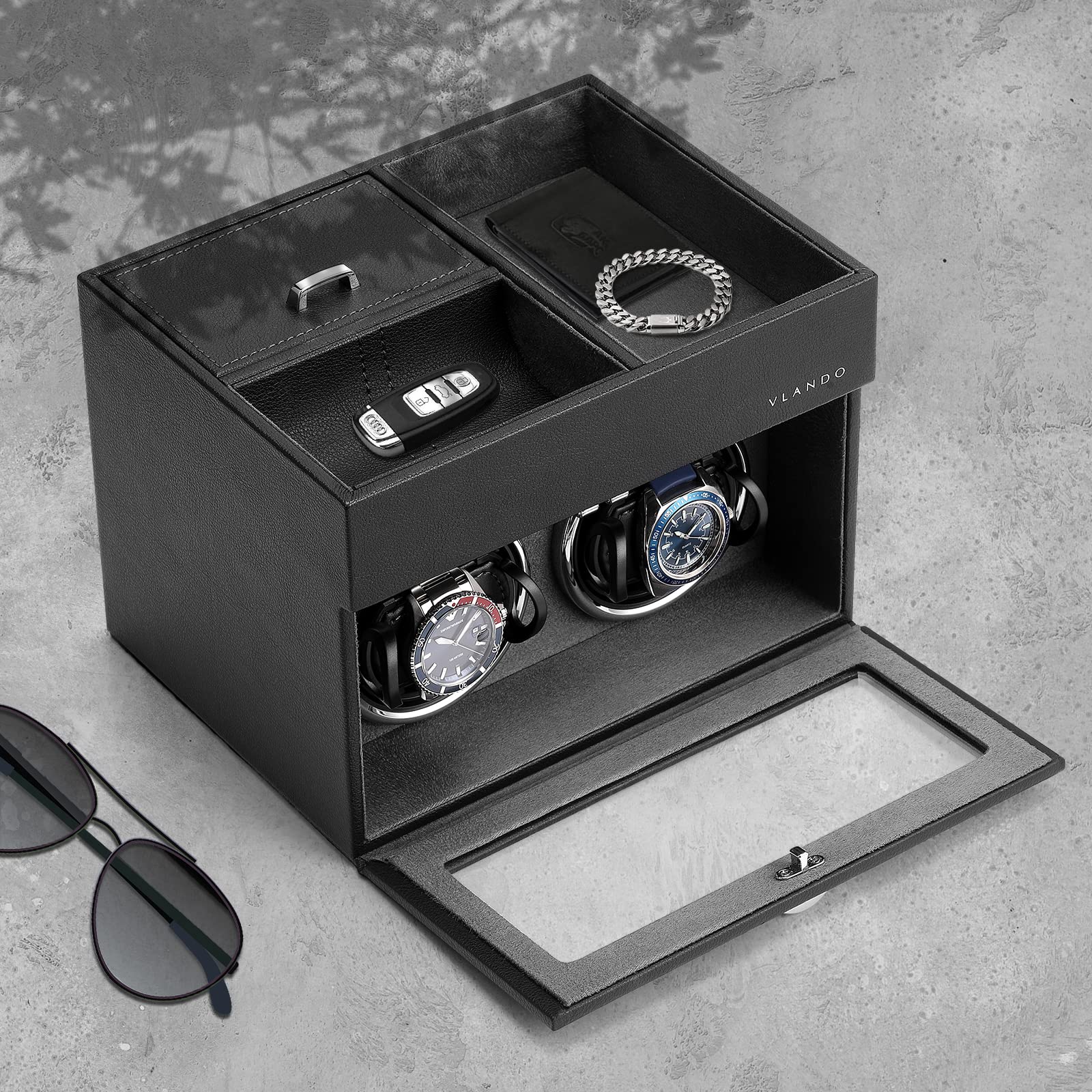 Vlando Watch Winder, Scatola Carica Orologio Scatola Orologio a Carica Automatica in Cuoio con Motore Silenzioso per Orologi da Polso