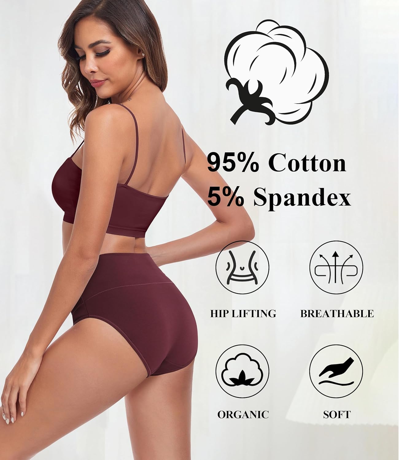 coskefy High Waist Cotton Underwear for Women Full Coverage Panties Floral Print Briefs for Ladies 5 Pack - Image 5