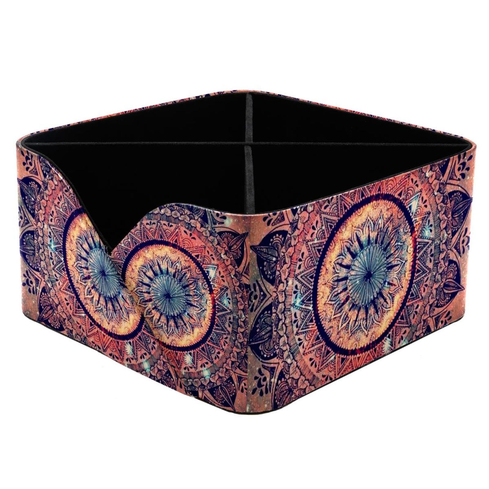 KengjuTesu Magical Mandala Desktop Organizer Pen Holder, Rectangular Pencil Cup for Office, Study and Makeup Stations