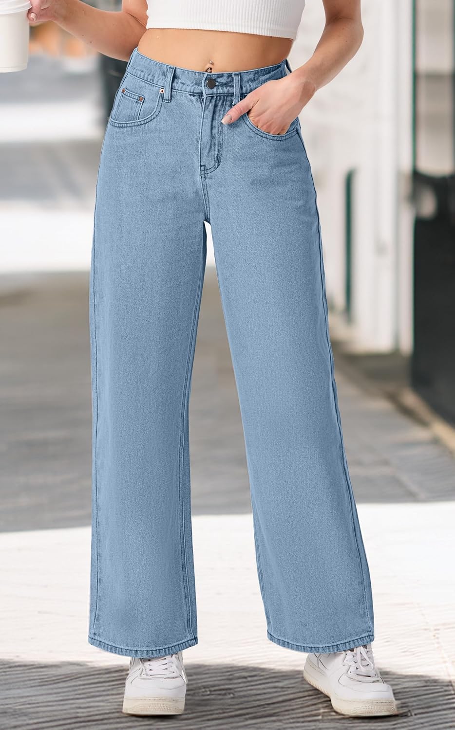 IWOLLENCE Women's Baggy Jeans Low Rise Straight Wide Leg Cowboy Pants Boyfriend Distressed Denim Jean Pant with Pockets - Image 2