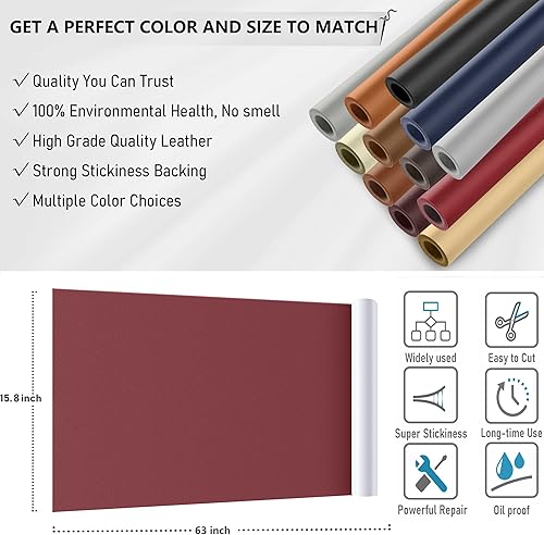 Miniatura 5 de YAFLC Cinta de reparación de cuero para muebles, parche de reparación de cuero de 16 x 63 pulgadas para sofás, cinta de reparación de cuero