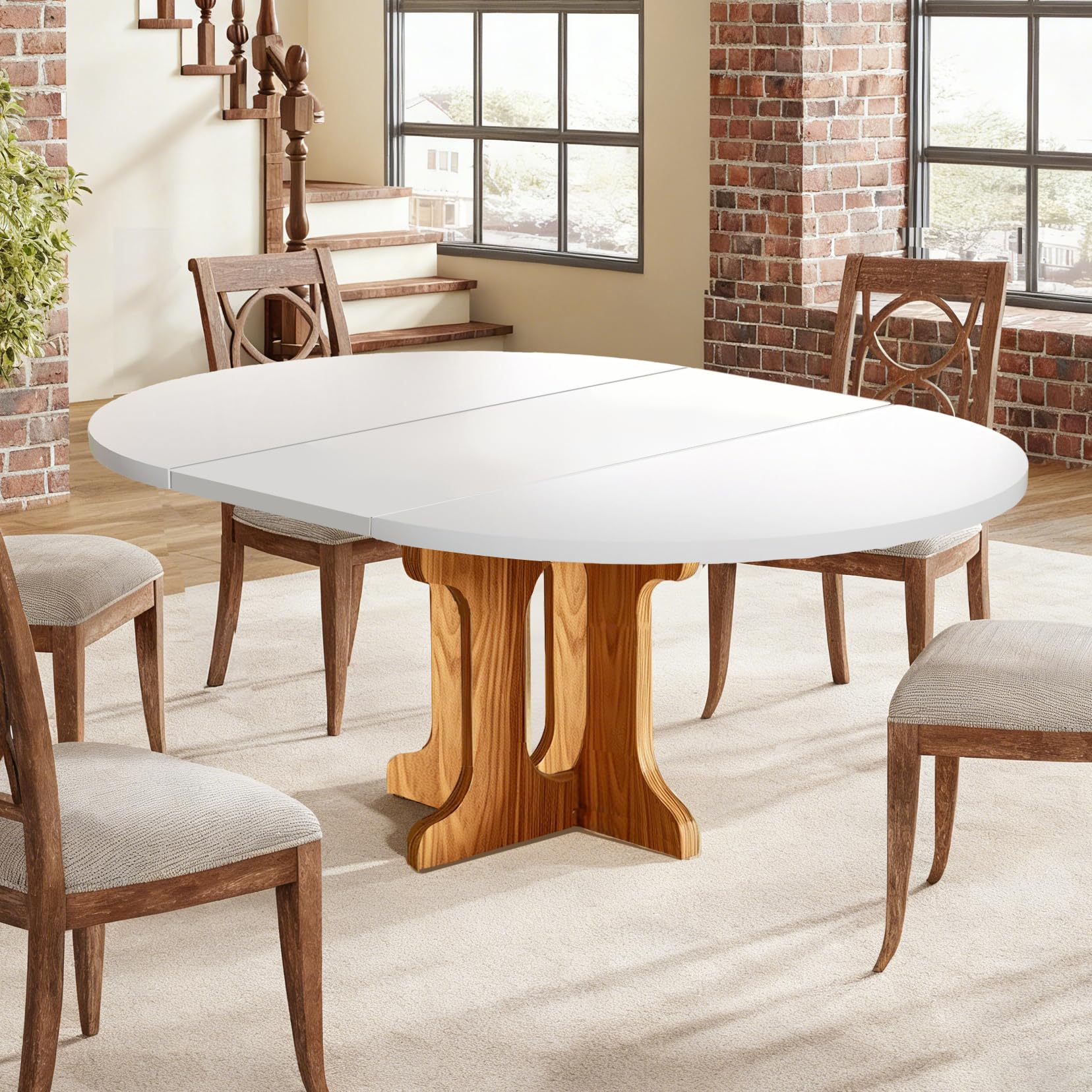 TWSOUL Tavolo da pranzo, tavolo da cucina estraibile, a 3 livelli, tavolo da pranzo rotondo, per 2-8 persone, per soggiorno, sala da pranzo, cucina, 90-120 x 90 x 75 cm