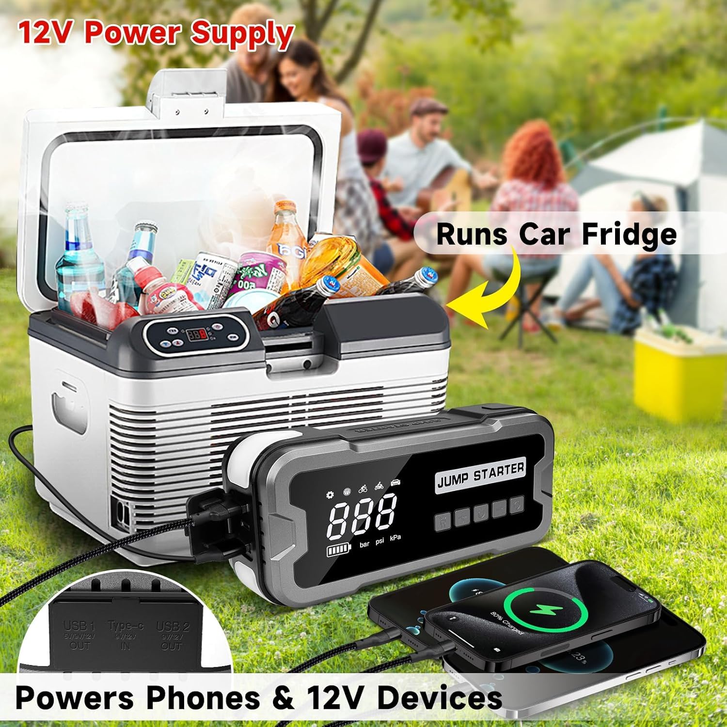 Avviatore Batteria Auto,Booster Avviatore Auto con Compressore 160PSI (per 12V 10.0L GAS e 8.0L DIESEL), 6000A Jump Starter Avviatore Emergenza USB, LED,Starter Batteria LCD