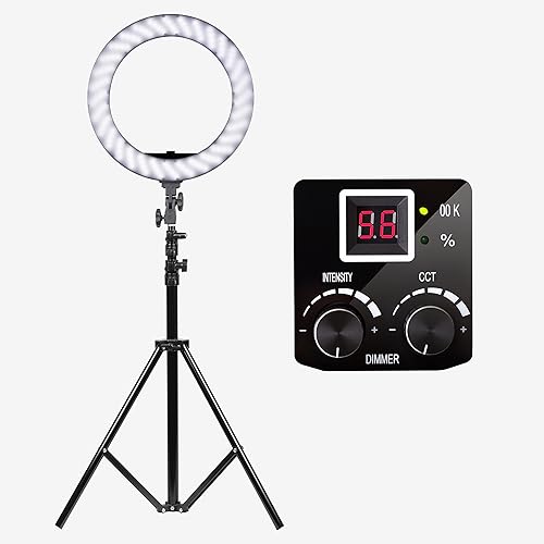 Miniatura 5 de Dracast Halo Bi-Color LED180 | Kit de luz LED de anillo de video regulable de 18 pulgadas | Bicolor 3200K-5600K | Control remoto | Iluminación de