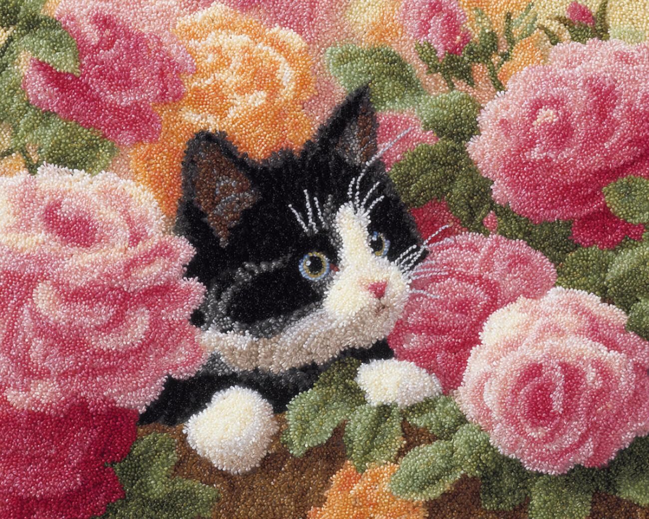 Henypt DIY Latch Hook Rug Kits cat and Roses 55x75cm