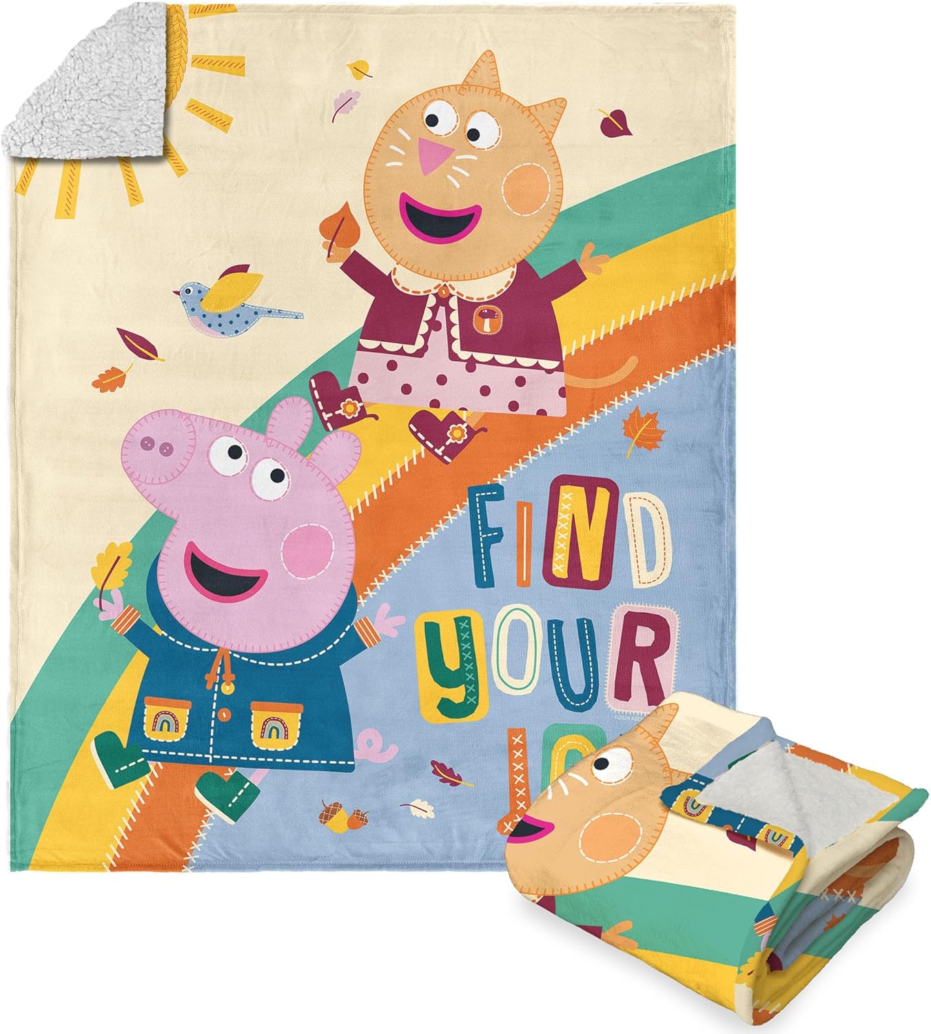 NORTHWEST Hasbro Peppa Pig, Find Your Joy, Silk Touch Sherpa Throw Blanket, 50 x 60 Inches