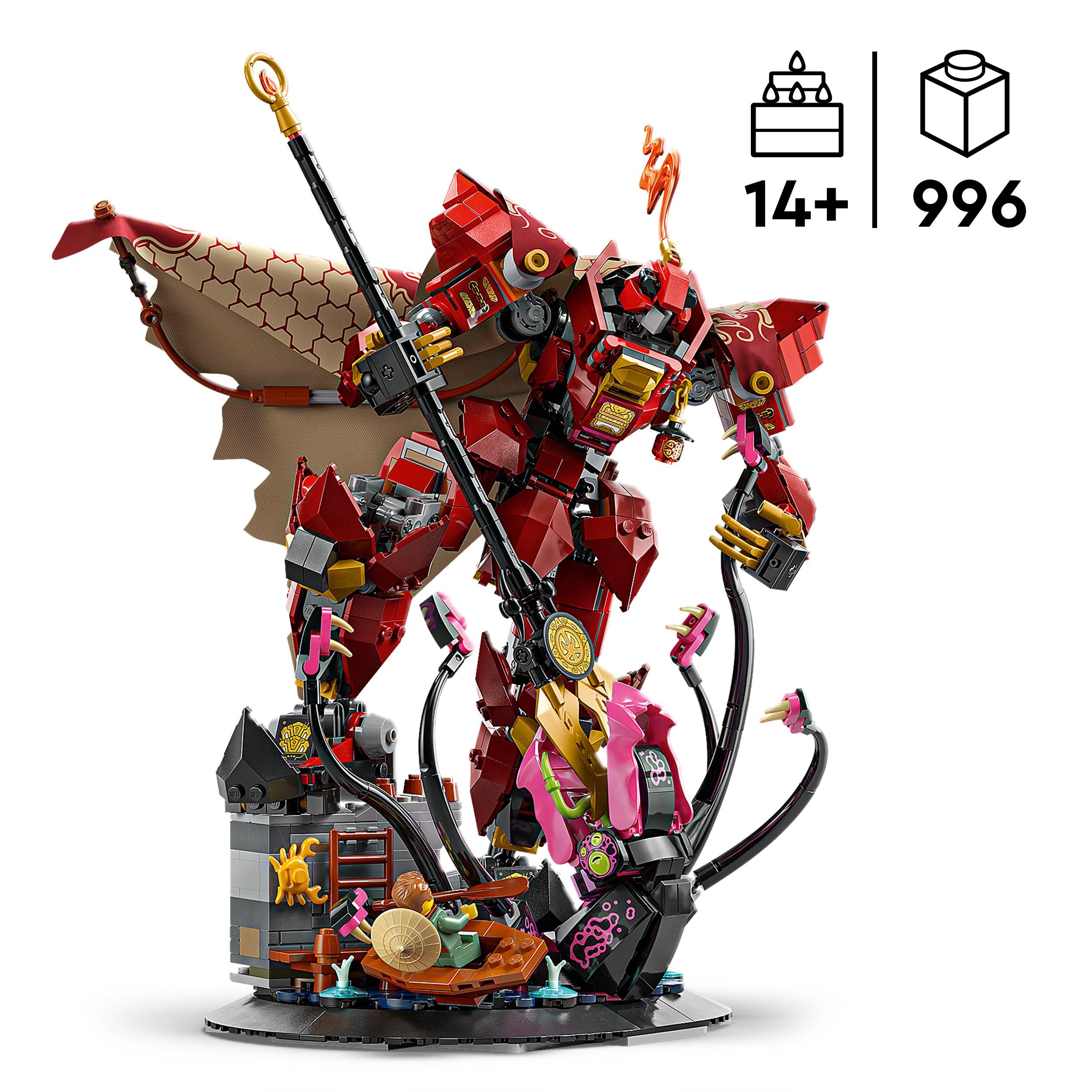 LEGO Ninjago Mech Cavaliere del Fuoco Giocattolo - Set da Monstrosity con Action Figure Robot Snodabile, 2 Minifigure e Mostro Marino su Espositore - Regalo di Compleanno per Bambini 14+ Anni - 71846