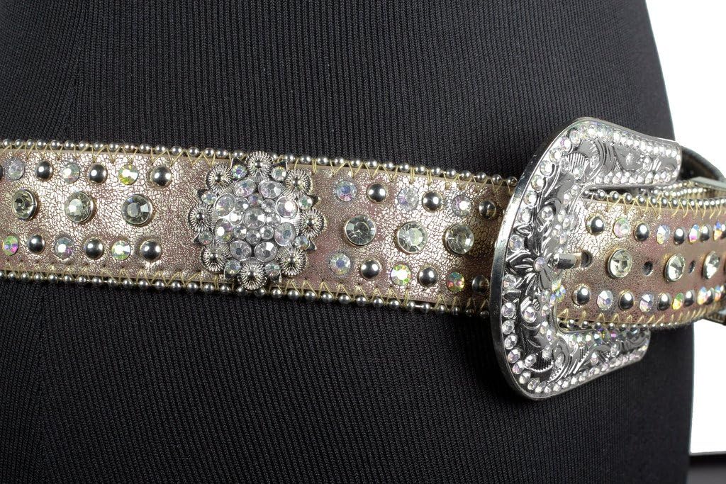 Deal Fashionista LITE BEIGE BERRY Western Rhinestone Bling Studded Removable Buckle Belt