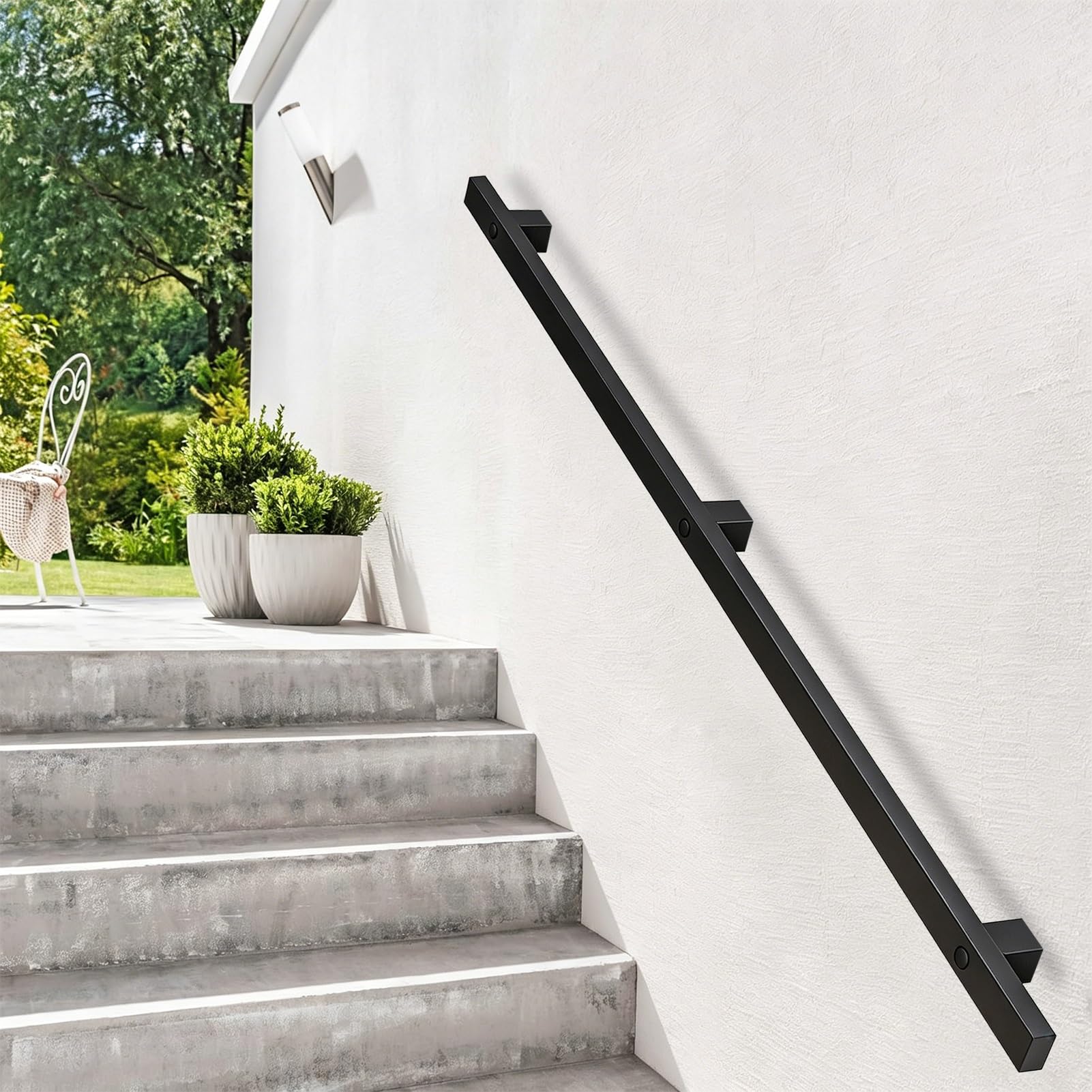 Drsyffsup One Color Black Metal Stair Handrail, 30Cm-600Cm Indoor And Outdoor Wall Staircase Railing Handrails For Stairs, Porch, Attic, Garden, Corridor Support Rod