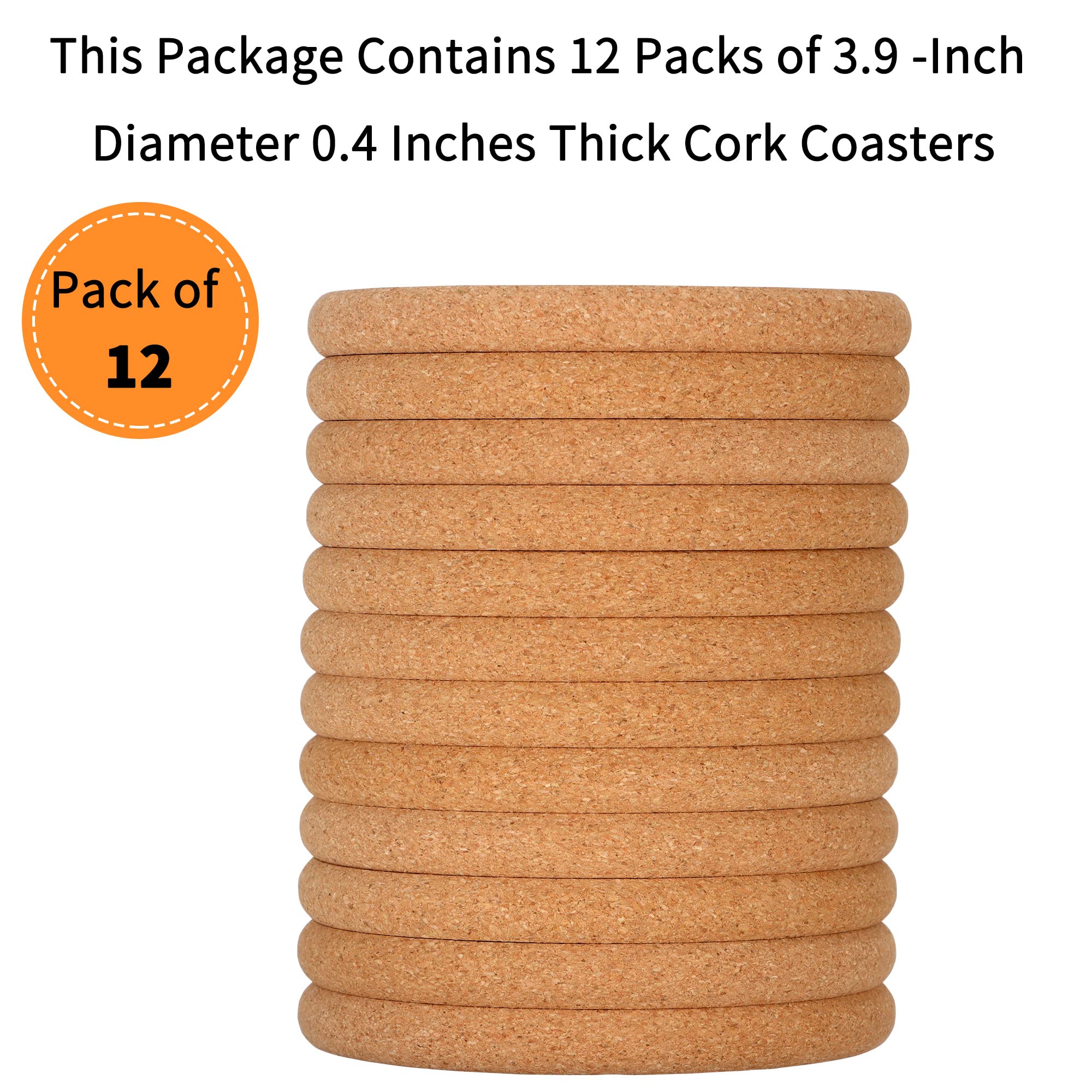 Paquete de 12 posavasos de corcho ultra gruesos de 0.4 pulgadas para bebidas, 3.9 pulgadas de diámetro, posavasos grandes para bebidas, absorbentes, resistentes al calor, con borde redondo, 6