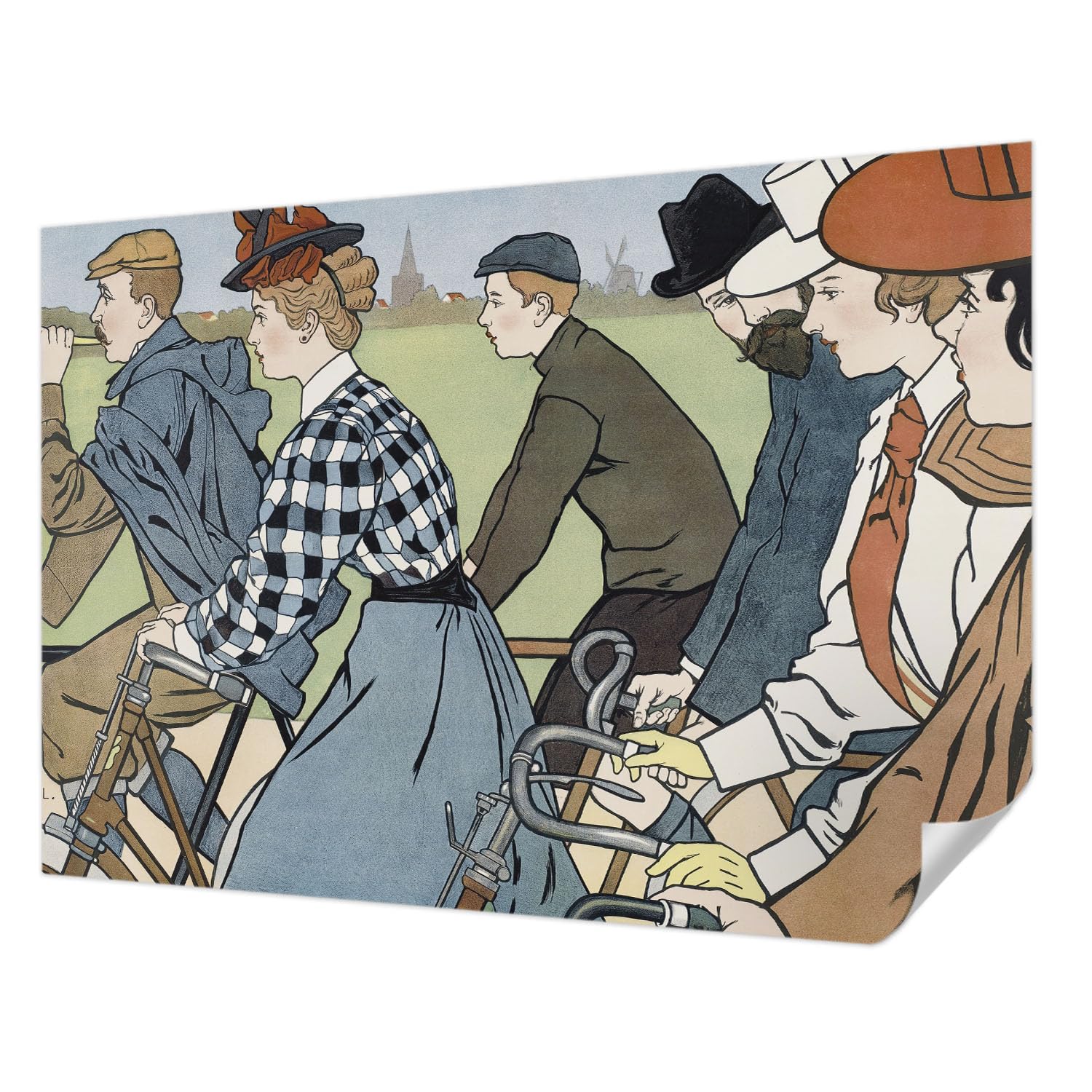 Papier peint cyclistes vintage adhésif mural lavable pour salon et chambre