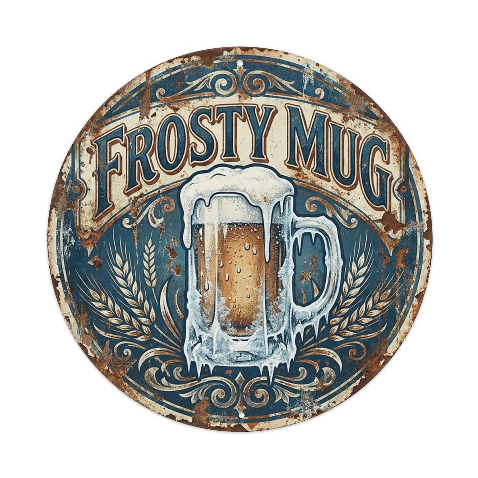 Vintage Beer Barware Frosty Mug Retro Bar for Pub Vintage Metal Tin Sign Plaque Wall Decor for Cafe, Club Bar, Office, Garden Metal Poster 8x8Inch