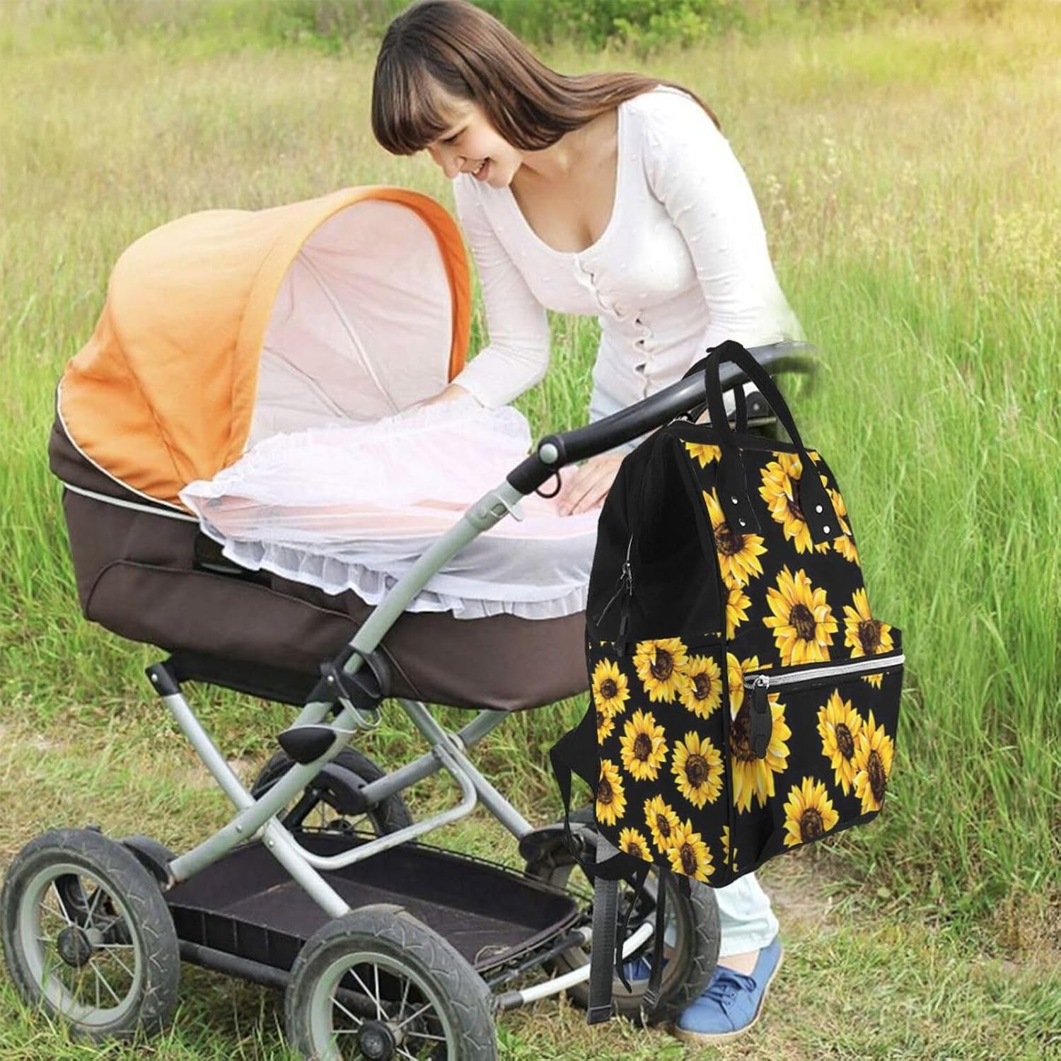 Elegant Sunflower.. Print Mummy backpack Large, Waterproof,Adjustable Straps for Outdoor Activities
