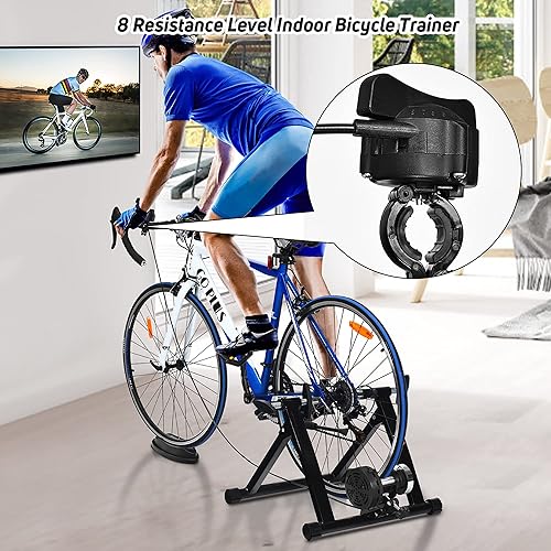 Miniatura 2 de DORTALA Indoor Bike Trainer Stand, Portable Steel Trainer Stand w/ 8 Levels Resistance, Cycling Training Stand w/Fluid Flywheel for 26-28 Inch