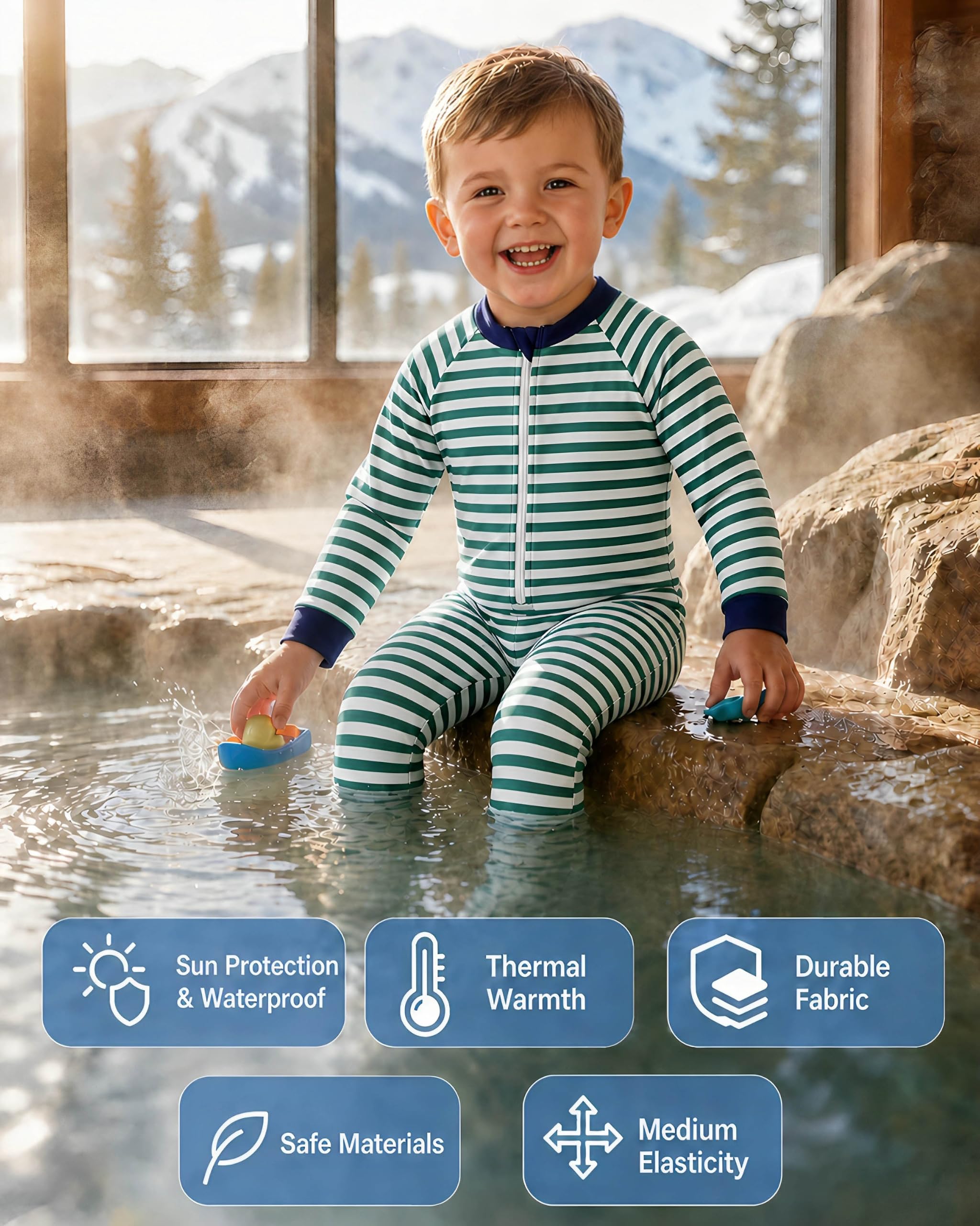 Thermo Schwimmanzug Baby Gr. 92-110, Kälte- & Wasserabweisender Fleece Badeanzug Kinder mit langem Reißverschluss, Warmer Neoprenanzug Baby Alternative Badeanzug Mädchen Jungen 1-5 Jahre