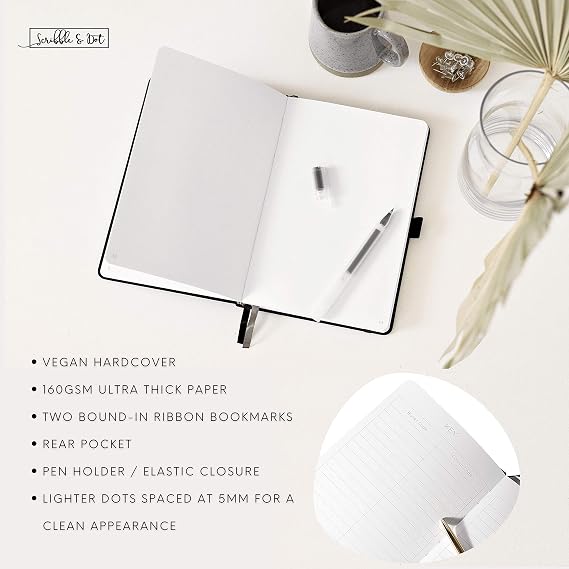 Scribble & Dot® Bullet Planner - Dotted Journal | A5 Ultra Thick 160gsm Paper - Premium Dotted Journal for Artists and Creators, Includes Pen Test Pages (Navy Blue)