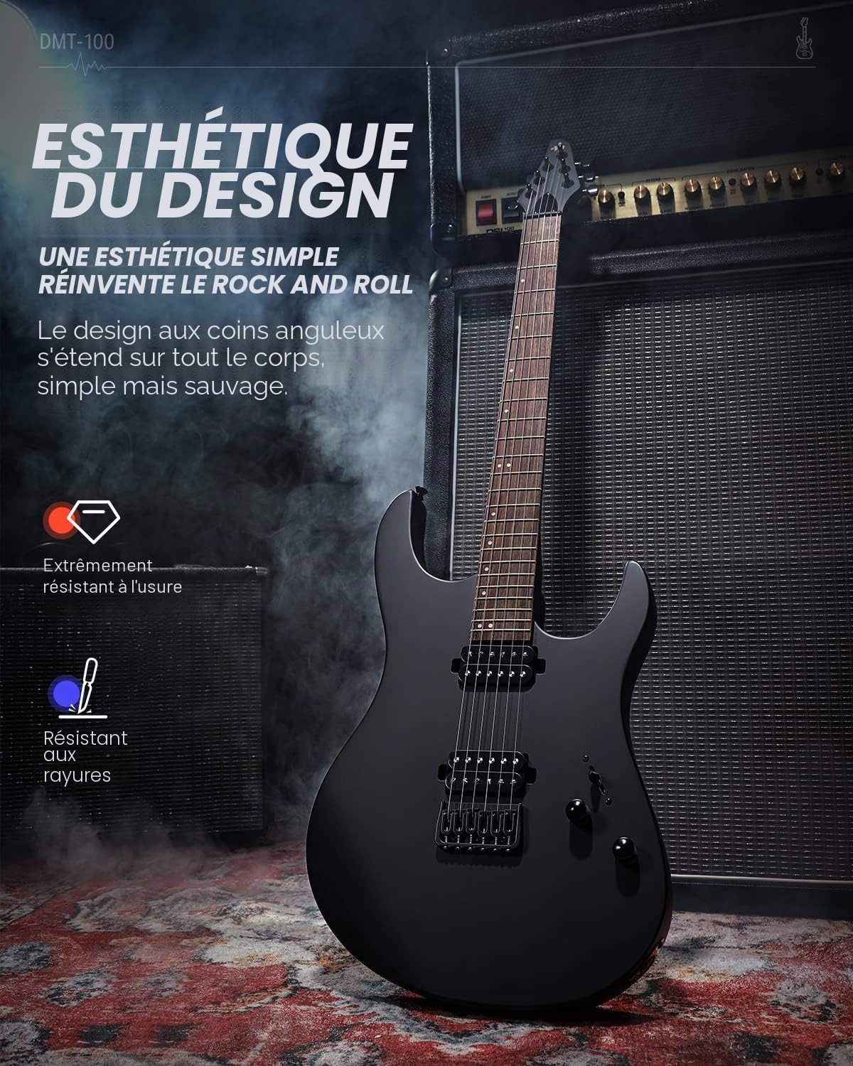 Donner Corps solide guitare électrique, DMT - 100 39 métal guitare électrique kit avec micros H - H, sac, cordes, sangles, câbles, amortisseur de cordes pour les amateurs de Rock (Noir mat)