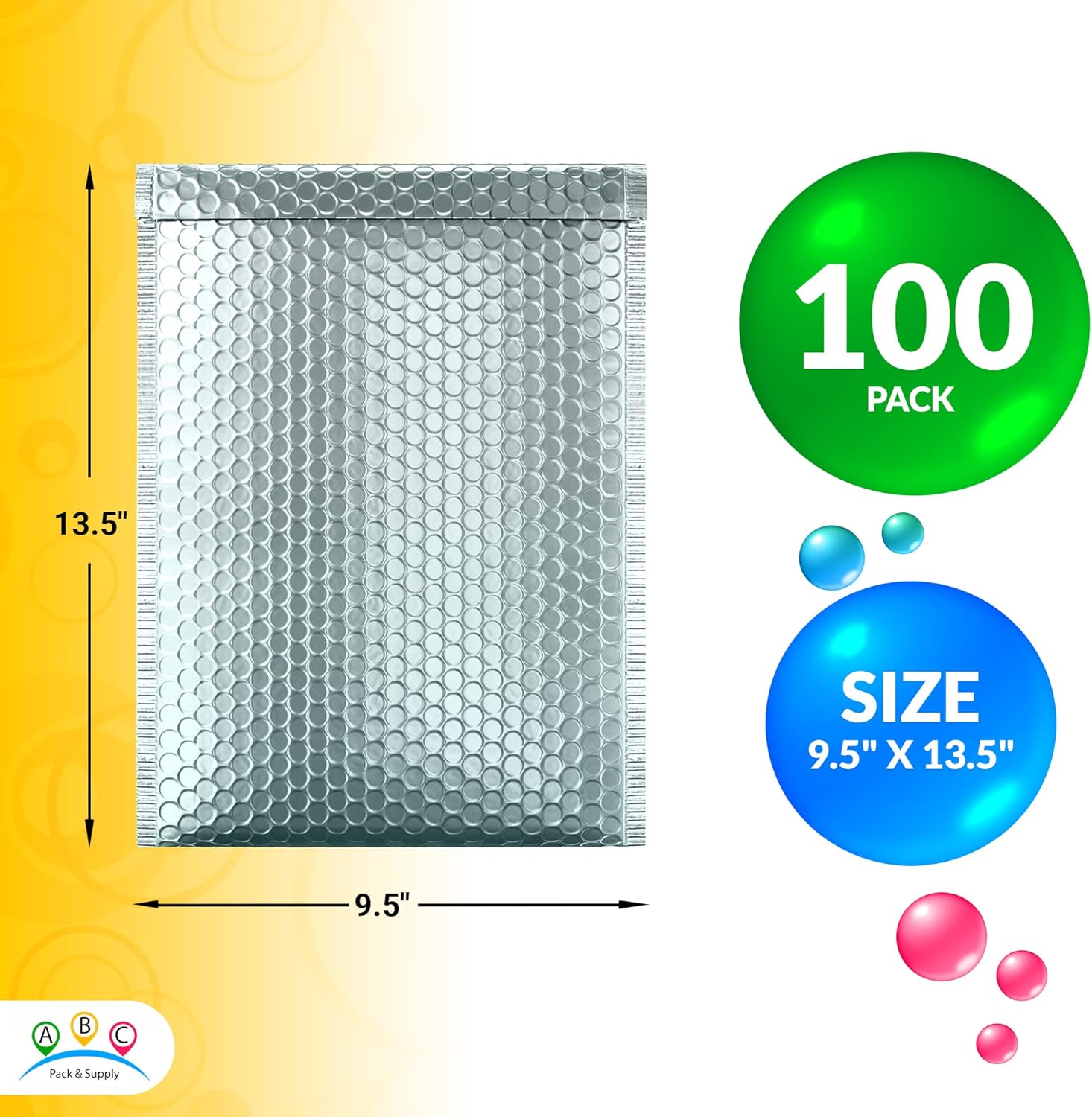 ABC PACK & SUPPLY Ice Blue Metallic Bubble Mailers, 9.5 x 13.5 Inches. Pack of 100 Metallic Bubble Envelope Mailer. Padded Envelopes Waterproof. Opaque Self Seal Mailers for Cosmetics