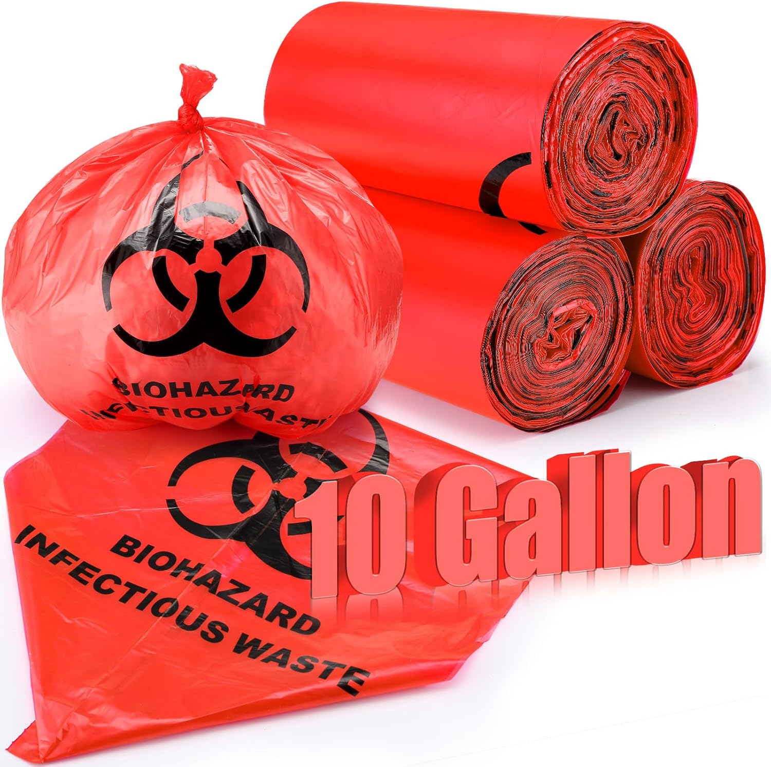 Geiserailie 200 Pack 20" x 20" Biohazard Waste Bags 10 Gallon Red Trash Liner with Hazard Symbol for Infectious Waste Disposal Safe Infectious