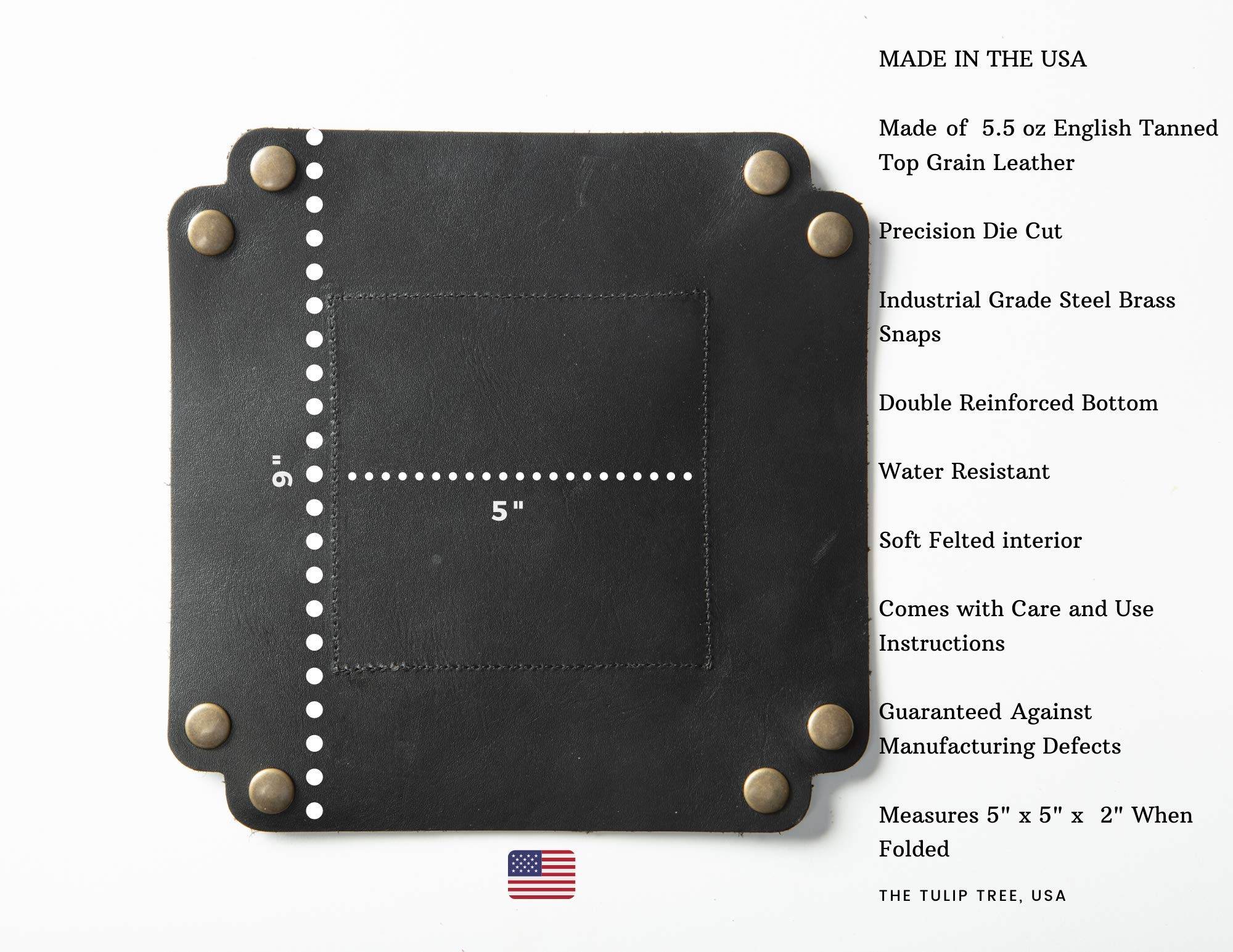 USA Handmade Premium Leather Valet Tray, składany na płasko! Koszyk na kółkach i organizer z mosiężnymi zatrzaskami, na prezenty ślubne lub w podróż, wzmocniona podstawa, na klucze, organizer do