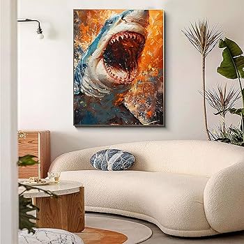 油絵 「サメ」 F4キャンパス 楽天市場】サメ 海 デザイン アート キャンバス パネル