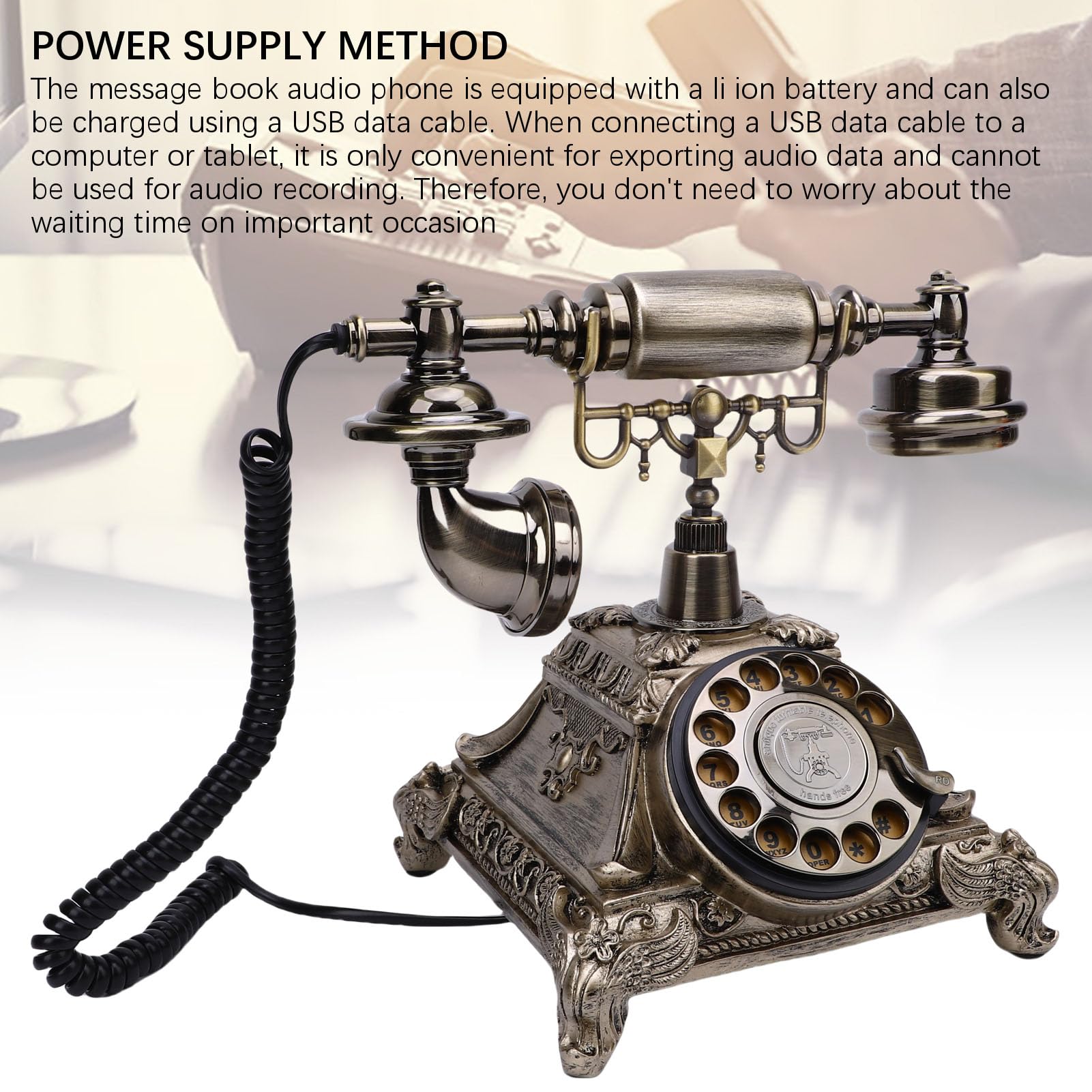 Audio -Book Guest Telefon, Retro i Praktyczne 32G pojemność Audio Guest Book Telefon, Spersonalizowany Nagrywanie Telefonu Retro, na Przyjęcie Weselne (Antyczny mosiądz kolor)