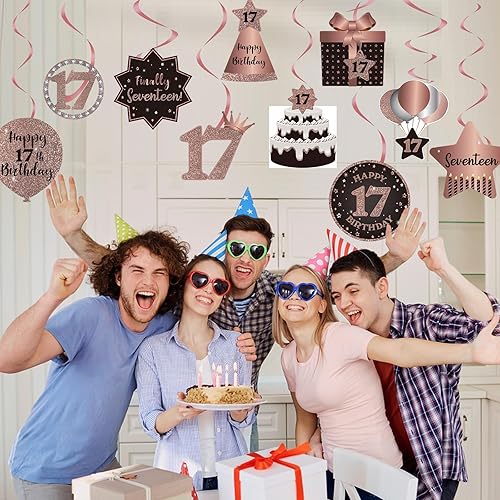 Miniatura 3 de BRT Bearingshui Decoración de techo de remolinos colgantes para fiesta de cumpleaños número 17, celebración, 17 remolinos colgantes de aluminio con