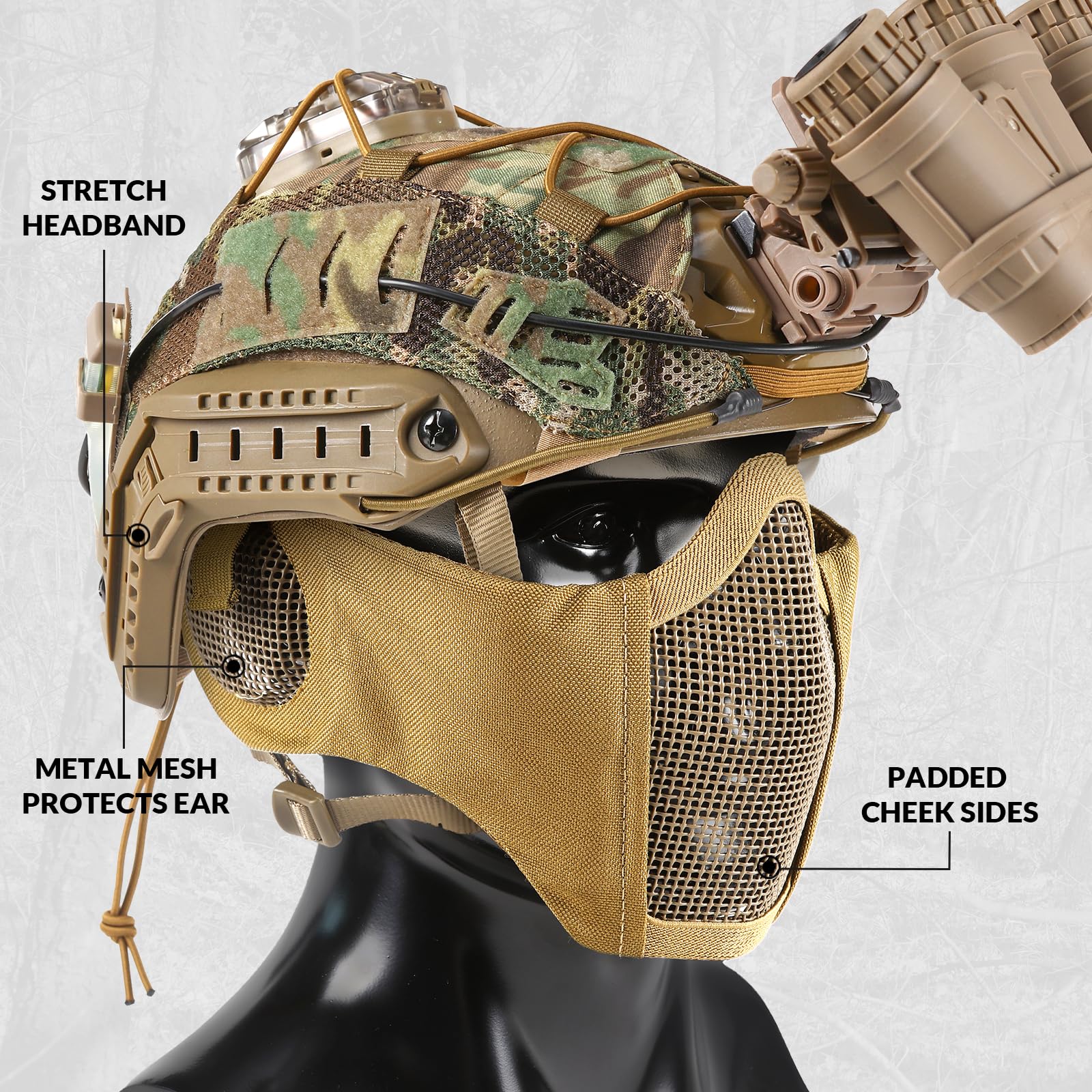 Máscara táctica para airsoft, paintball, plegable, media cara