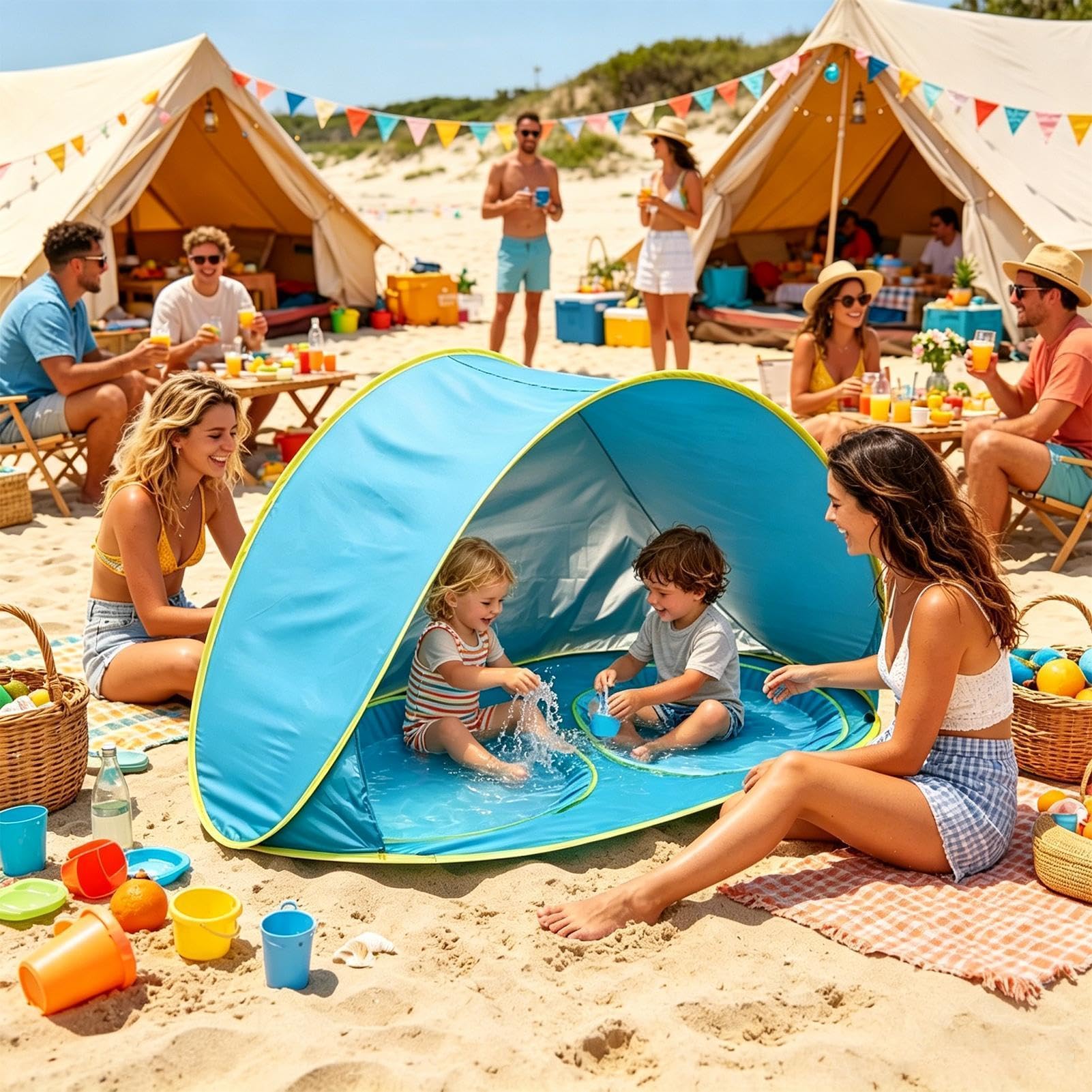 Infantil de Playa con Piscina Protección Solar UV contra el Sol | Tienda Pop-up para Playa para Campamento de Verano, Natación, Jardín y Guardería