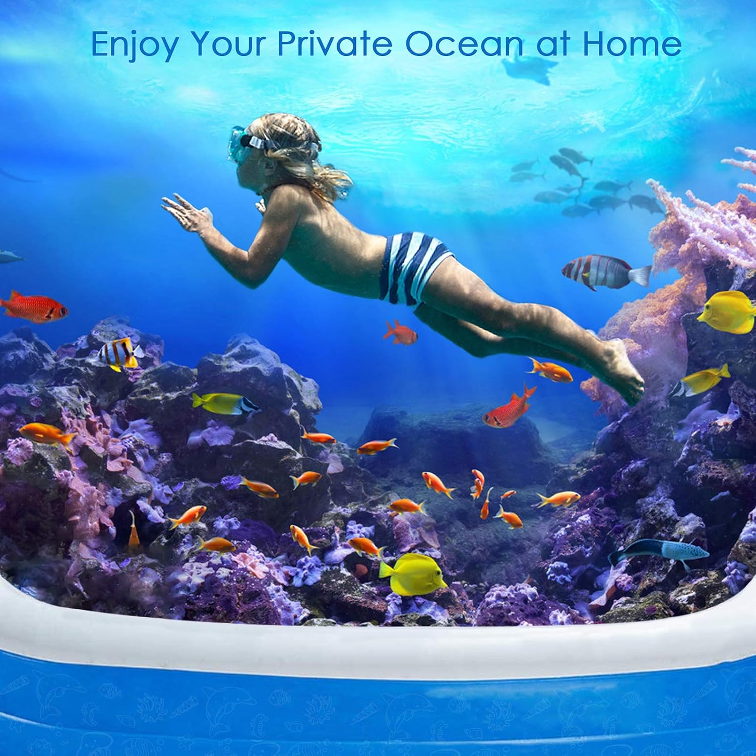 Promo Discount Up To 70% Off Inflatable Swimming Pools, 130x73x22 Ultra Full-Sized Inflatable Kiddie Pools, Family Swimming Pool, Family Lounge Pools for Kids, Adults, Babies, Toddlers, Outdoor, Garden, Backyard, for 3+ Age