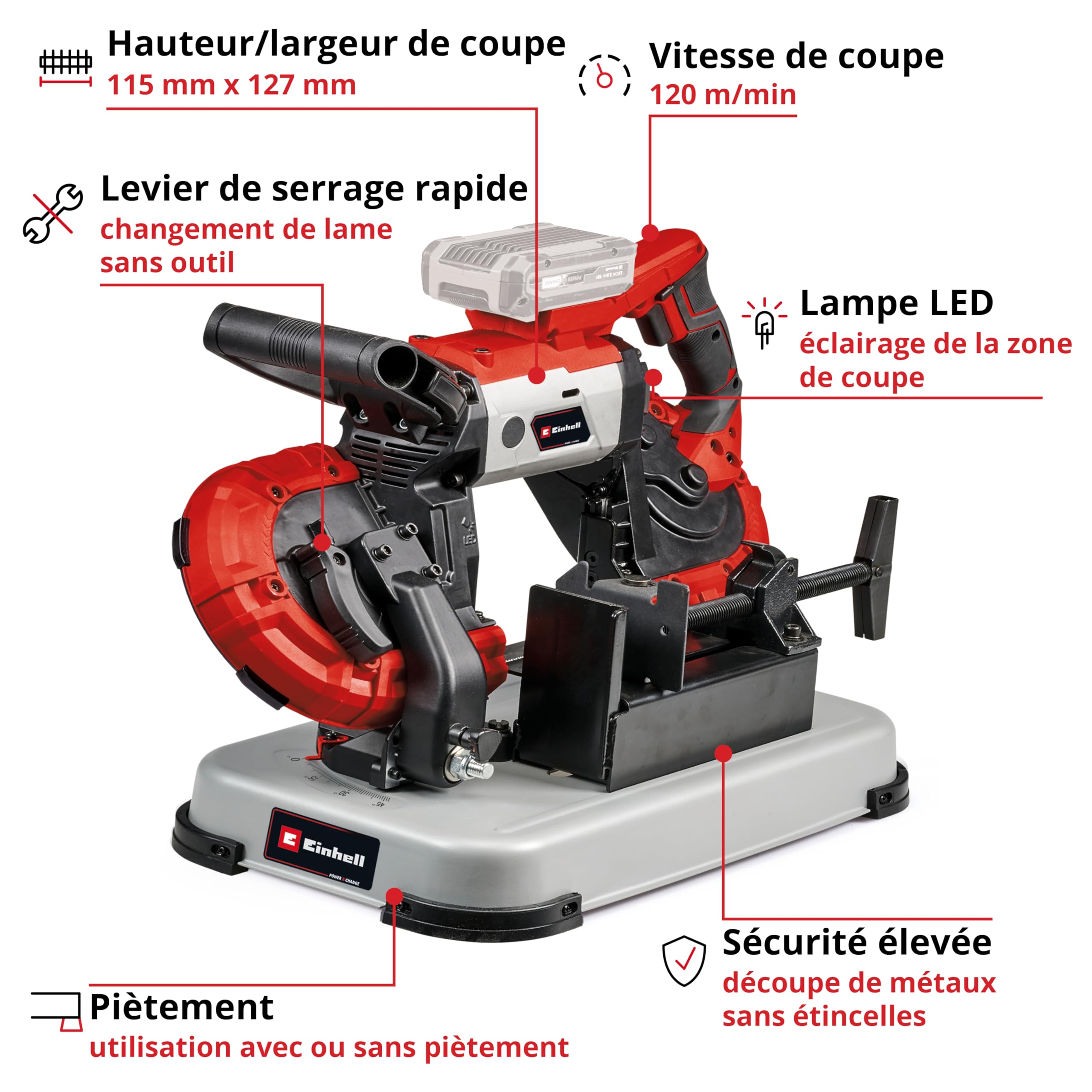 Einhell TE-MB 18/127 U Li-Solo Scie à Ruban sans Fil 18 V 127 mm 115 mm sans Batterie ni Chargeur + 2 Rubans