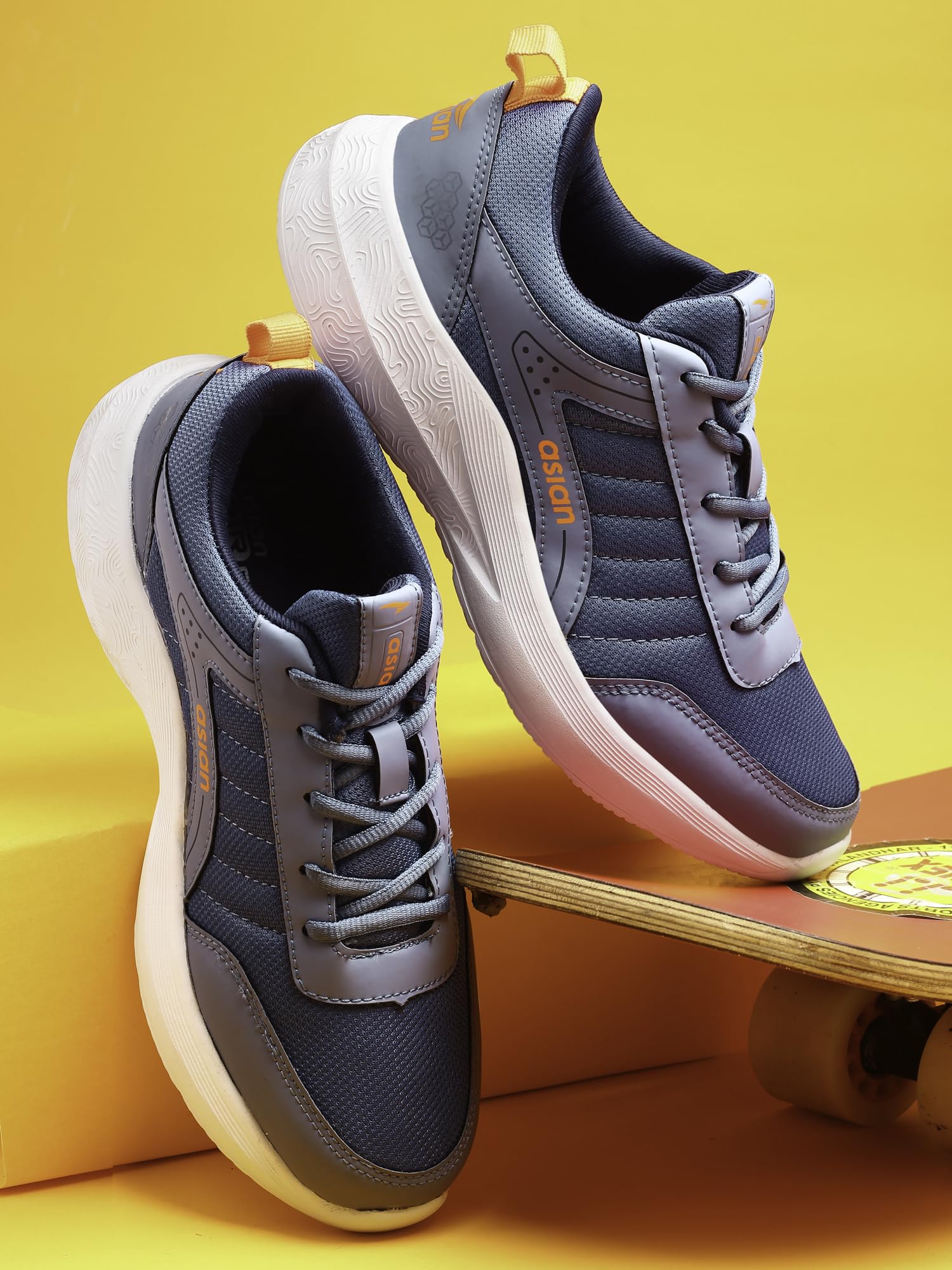 ASIAN Electric-03 - Zapatillas deportivas para correr con suela ligera de EVA para hombre y niño, AZUL Pizarra NARANJA, 7 UK