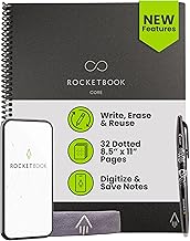 Rocketbook New Core Reusable Spiral Notebook, Letter Size 8.5x11, Black - Dotted Pages, App-Connected, Erasable, Durable Cover, Ideal for School, Work, and Creative Projects
