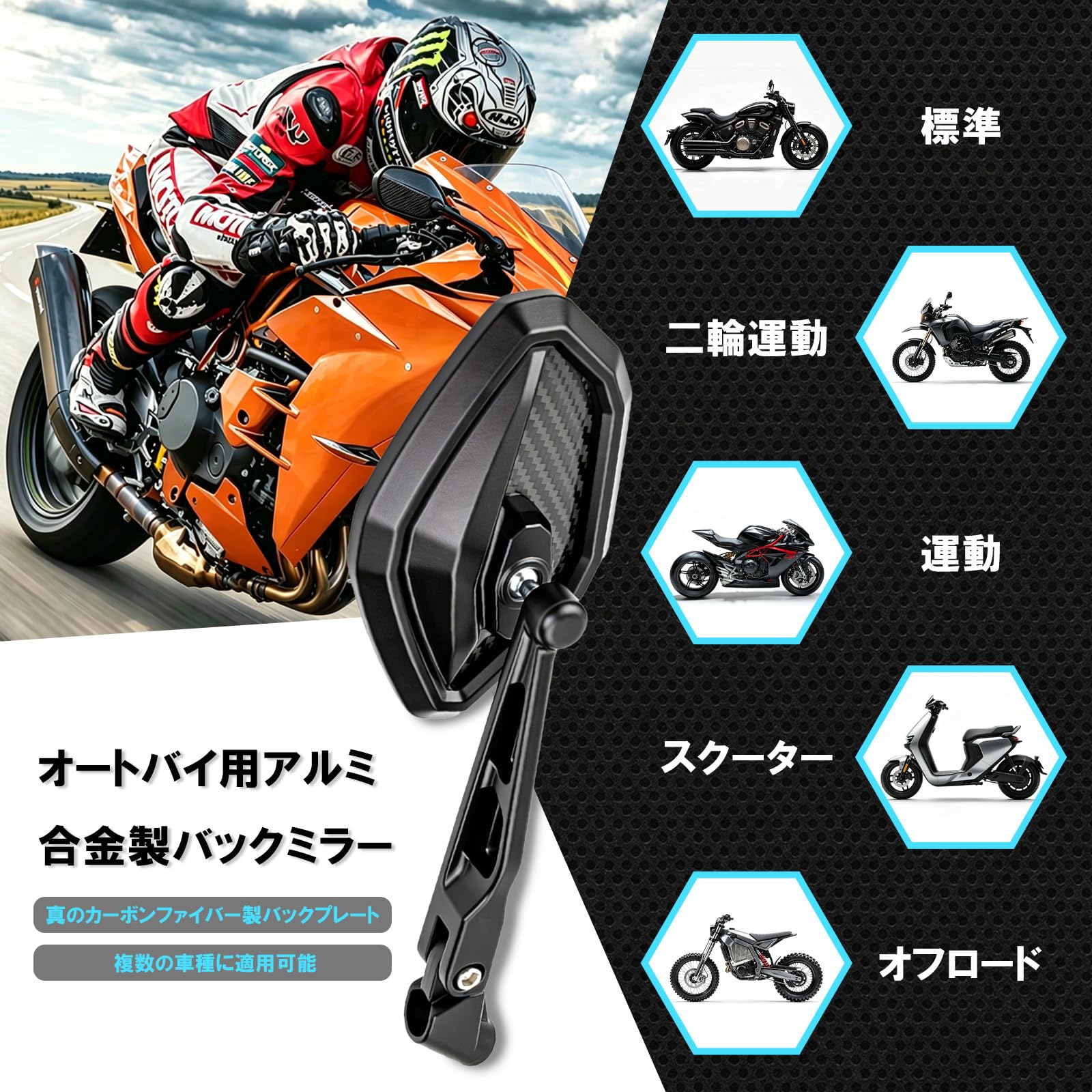 Amazon | JASIDAバイクミラー 左右セット アルミ合金 CNC一体成型 広角