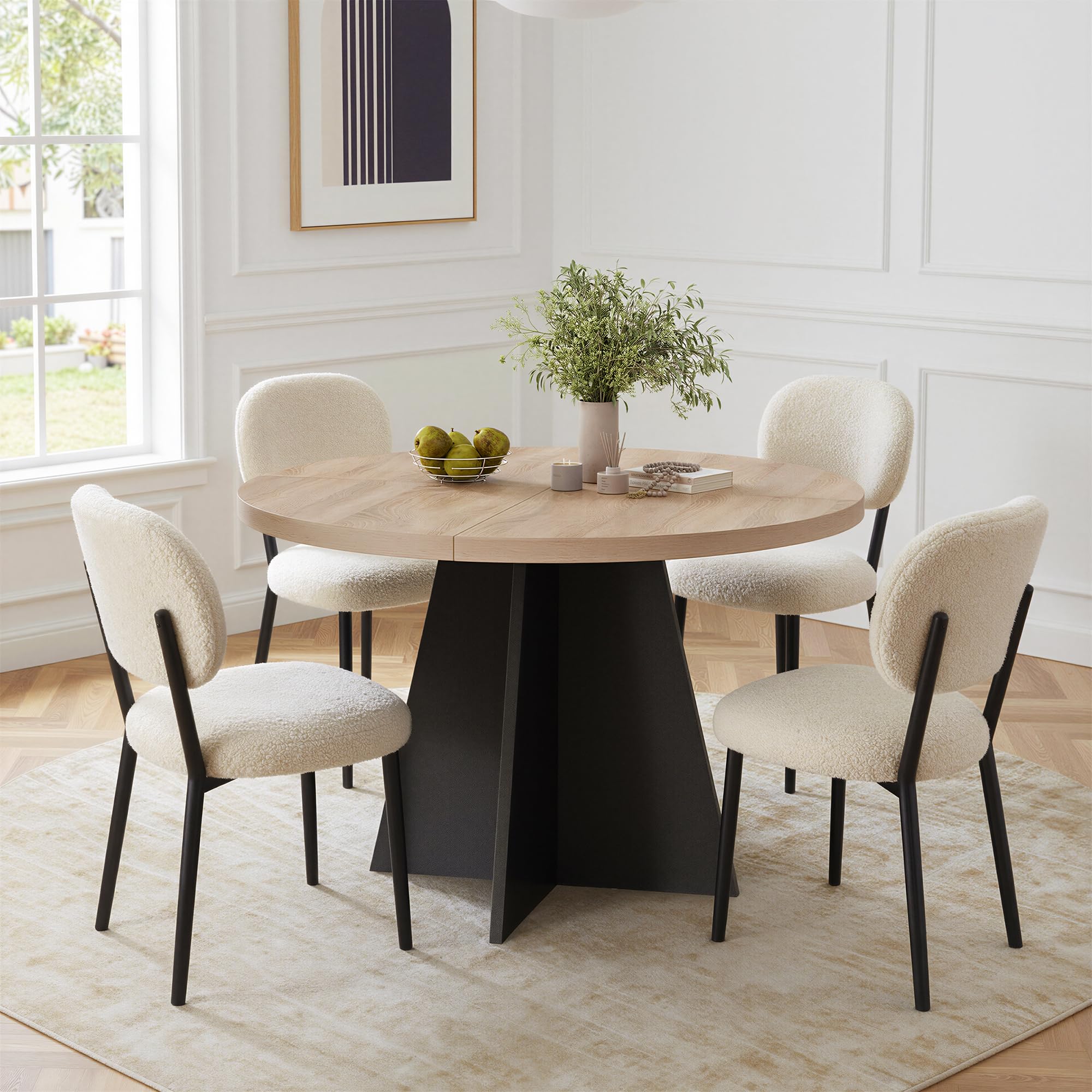MSFE Mesa Redonda Comedor 100 cm,Mesa de Cocina Industrial Grande de Madera con Base de Pedestal de Madera para 4 Personas para Comedor, Cocina, Sala de Estar, 100 * 100 * 75cm