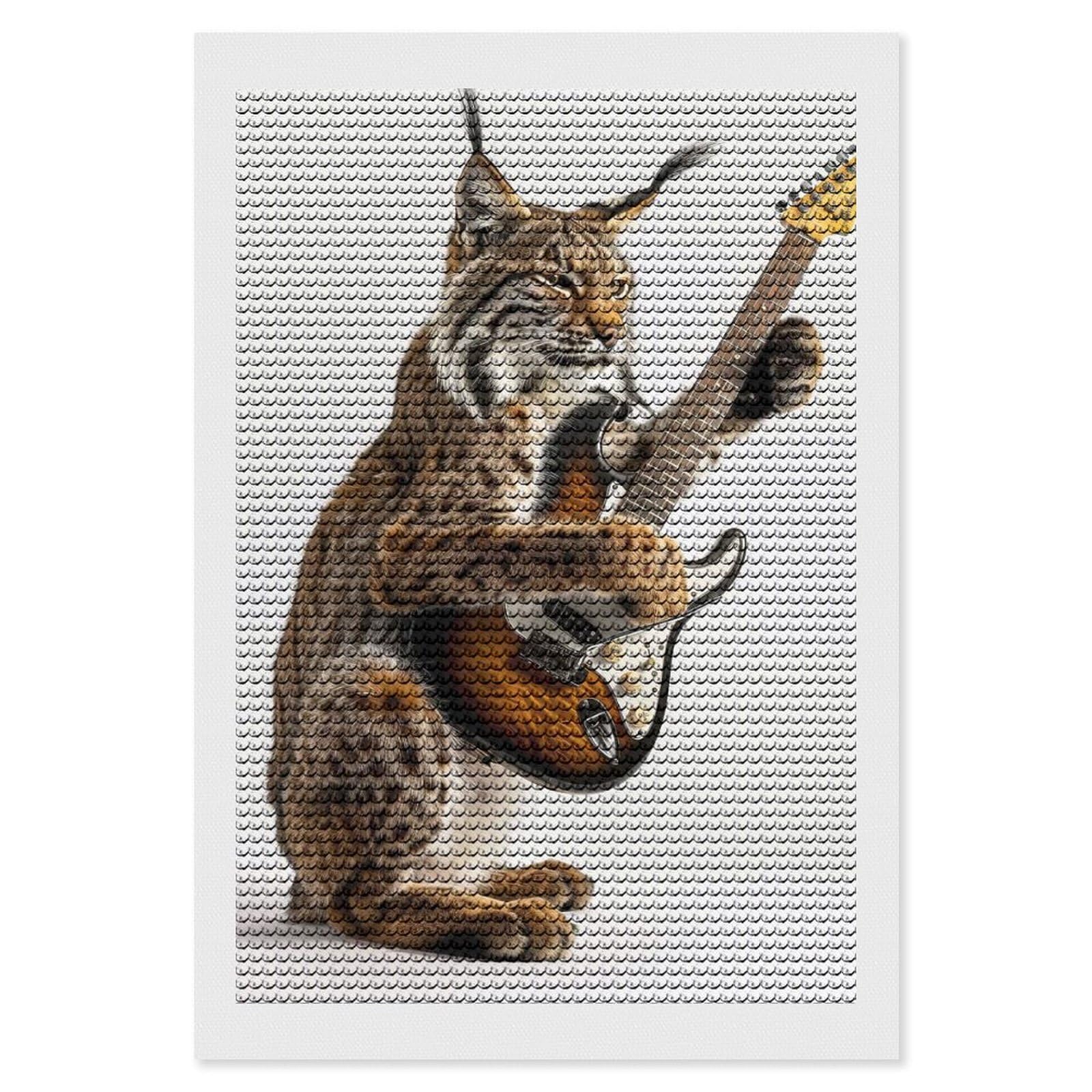 Junmoney Lynx Guitar DIY Diamond Art Canvas Kit 8"x12", Adhesive Canvas, Easy to Enjoy, Farmhouse Decor, Festive Craft Gift