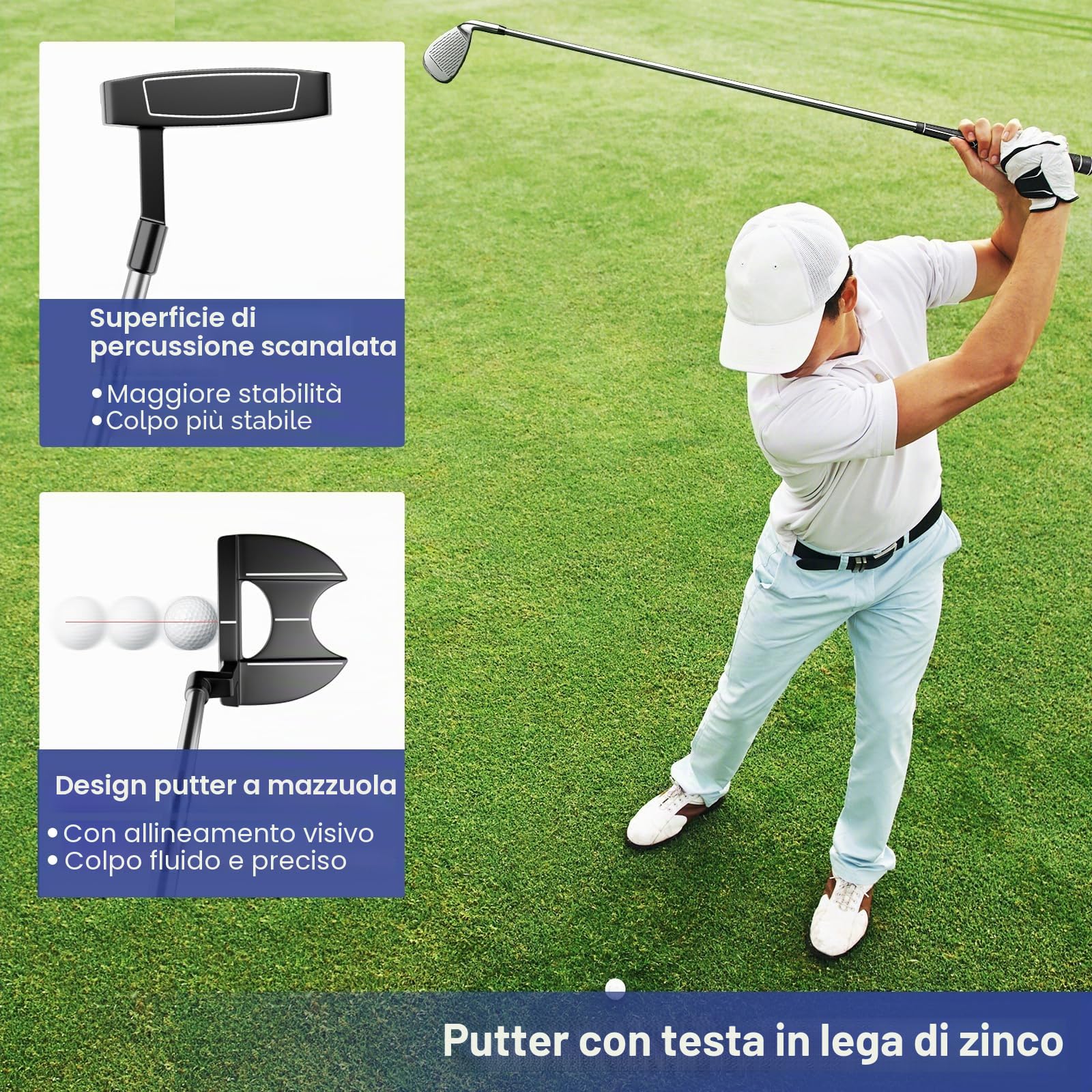 LIFEZEAL Set di 9 bastoncini da golf da uomo, set completo di mazze da golf con driver in lega, legno di strada 3#, ibridi 4#, ferri 6#, 7#, 8#, 9# e P#, Putter e coperture per teste