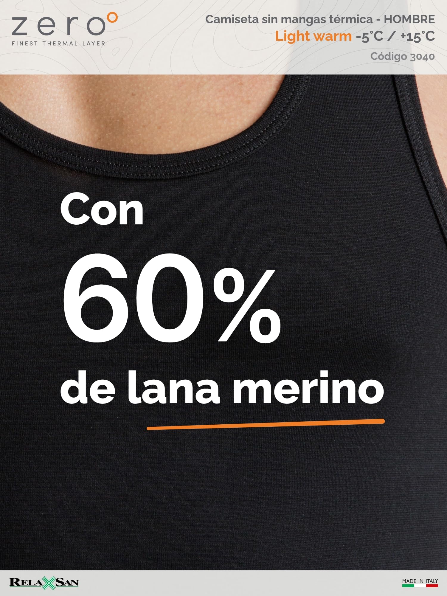 Relaxsan Zero 3040 - Camiseta Térmica de Tirantes Anchos Hombre Lana Merino