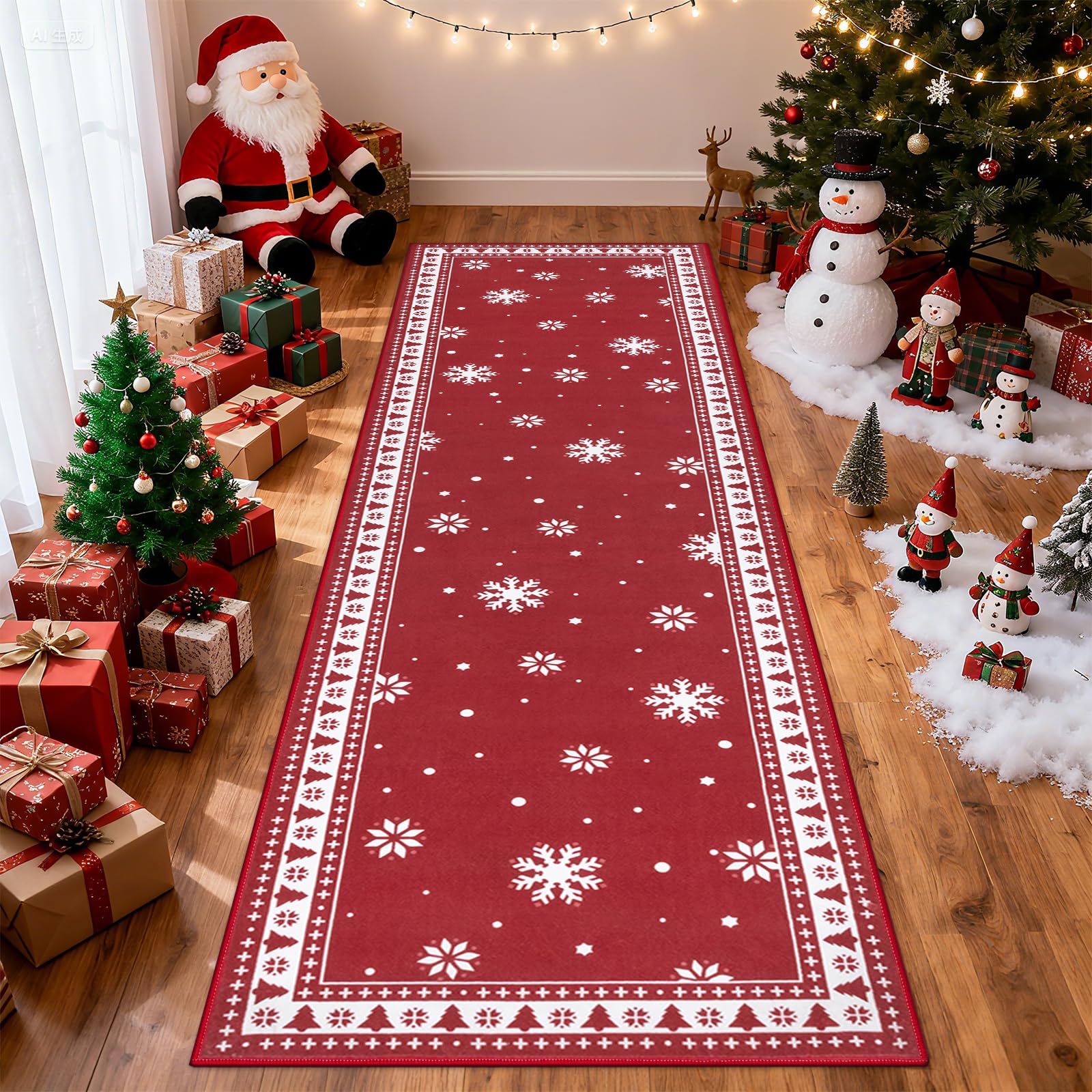 Enyhom Alfombra Pasillo Antideslizante Navideña 80 x 300 cm, Decoración Navideña Alfombra Cocina Lavable, Absorbente Alfombra de Pasillo Alfombra para Cocina, Lavadero, Comedor, Dormitorio, Salón