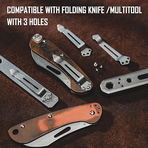Miniatura 5 de KeyUnity KA23 - Clip de bolsillo de transporte profundo, 3 agujeros de repuesto para cuchillo y multiherramienta, acero inoxidable, paquete de 3