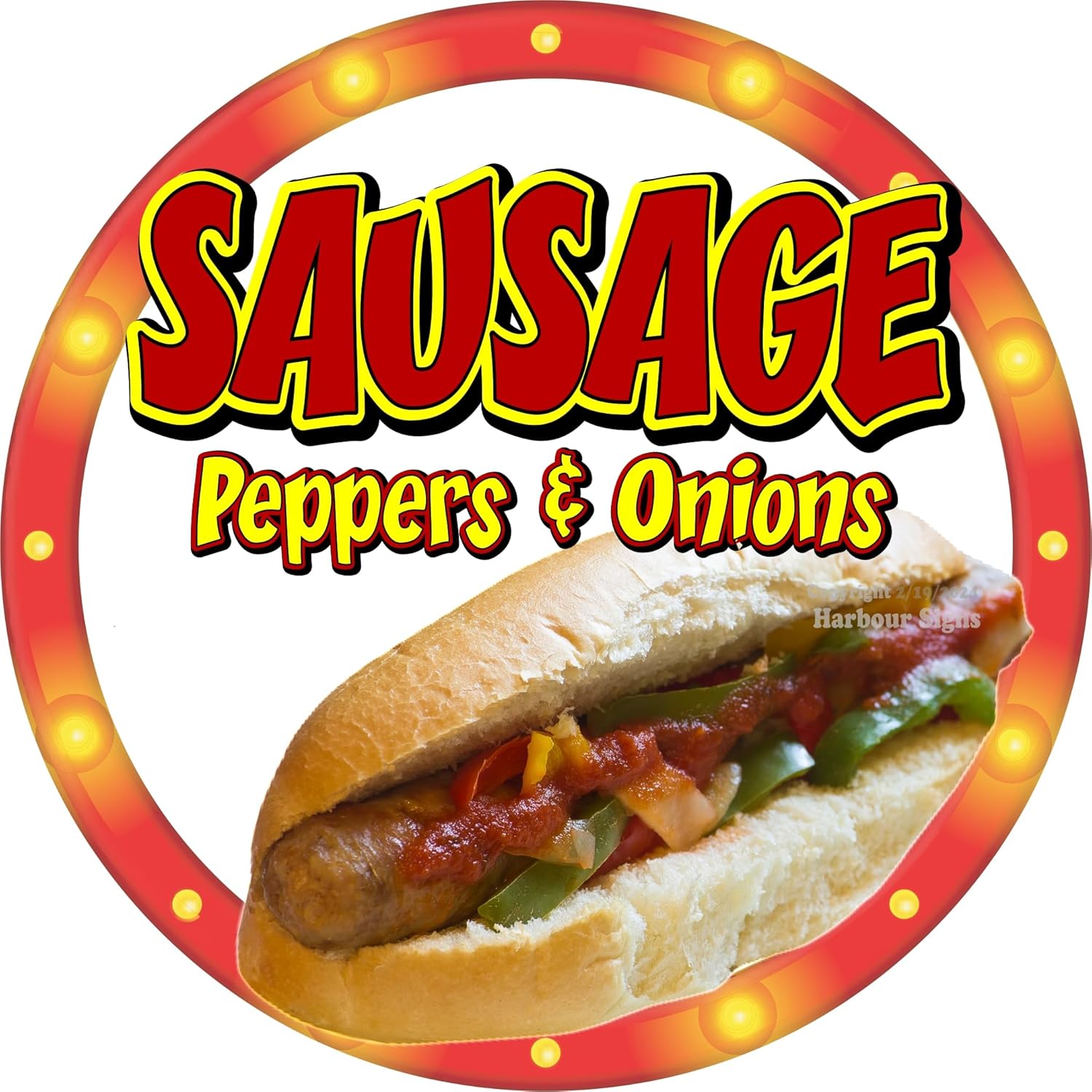 Sausage Peppers Onions Decal Concession Food Truck Vinyl Sticker by Harbour Signs (18x18 inch)