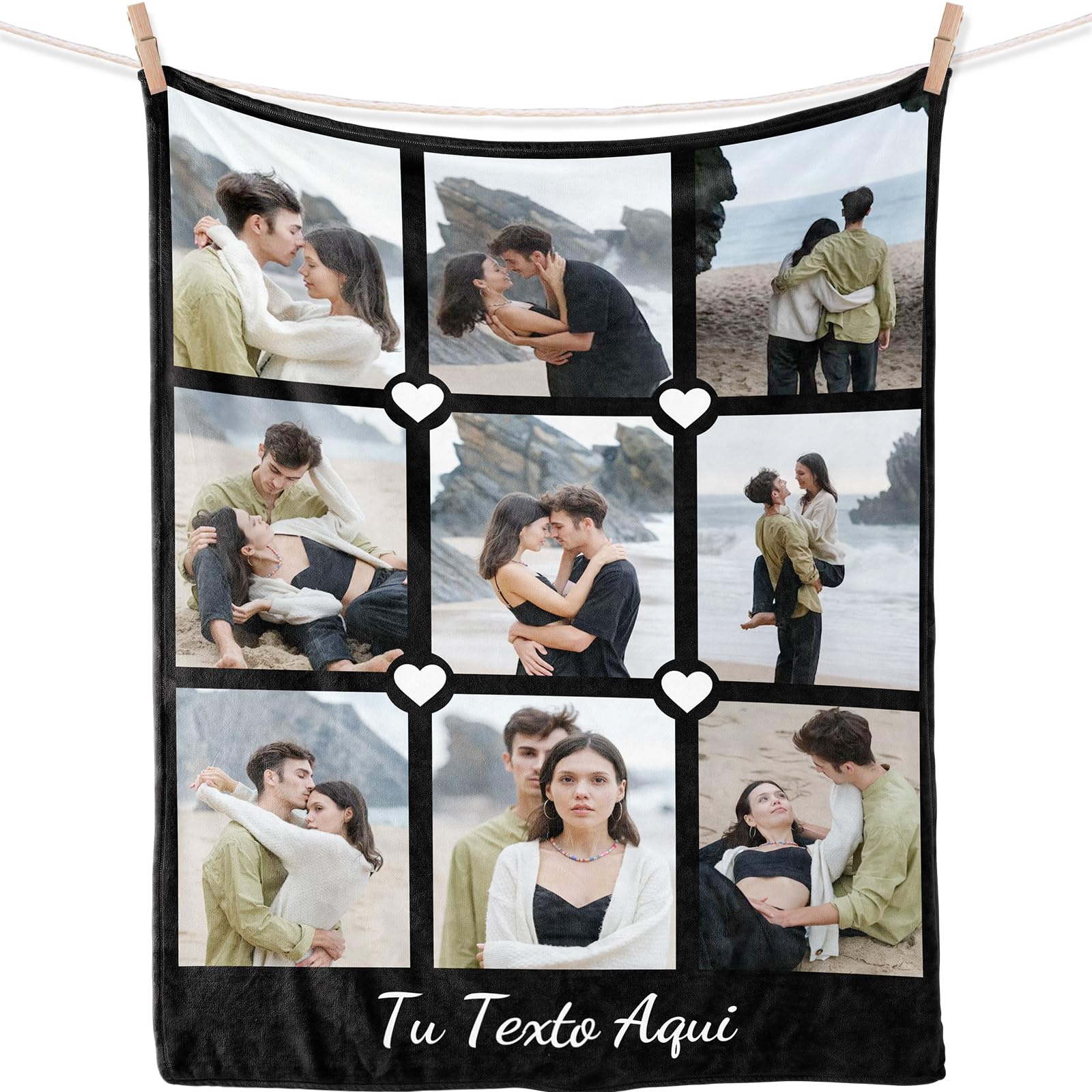 iDIY Regalos Personalizados - Manta Personalizada con Foto y Texto Regalo Personalizado para Mujeres Hombres Familia Amigos Ella Él Regalos para San Valentín Día del Padre/Madre Navidad(9 Fotos)