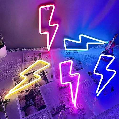 Miniatura 6 de Letreros de Neón Rayo Letrero de Luz de Neón para Decoración de Pared, Alimentado por Batería o USB Luz LED de Rayo Letrero de Neón para Dormitorio,