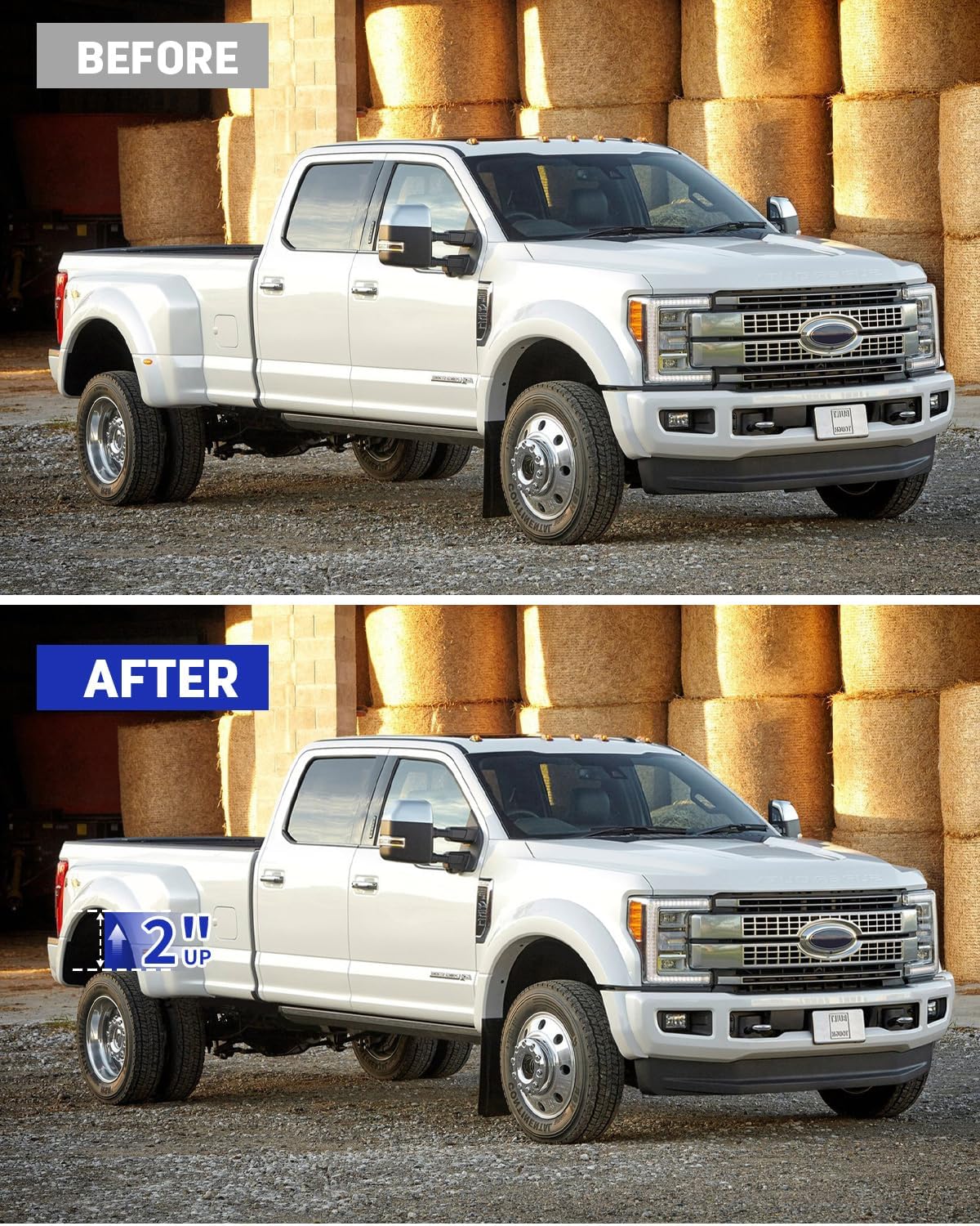 Richeer 2 inch Rear Lift Block Kits Compatible with 1999-2022 F250 F350 Super Duty 2WD 4WD, 2'' Rear Leveling Lift Kits with Extra Long Extended U-Bolts Raise The Rear of Your Pickup By 2"